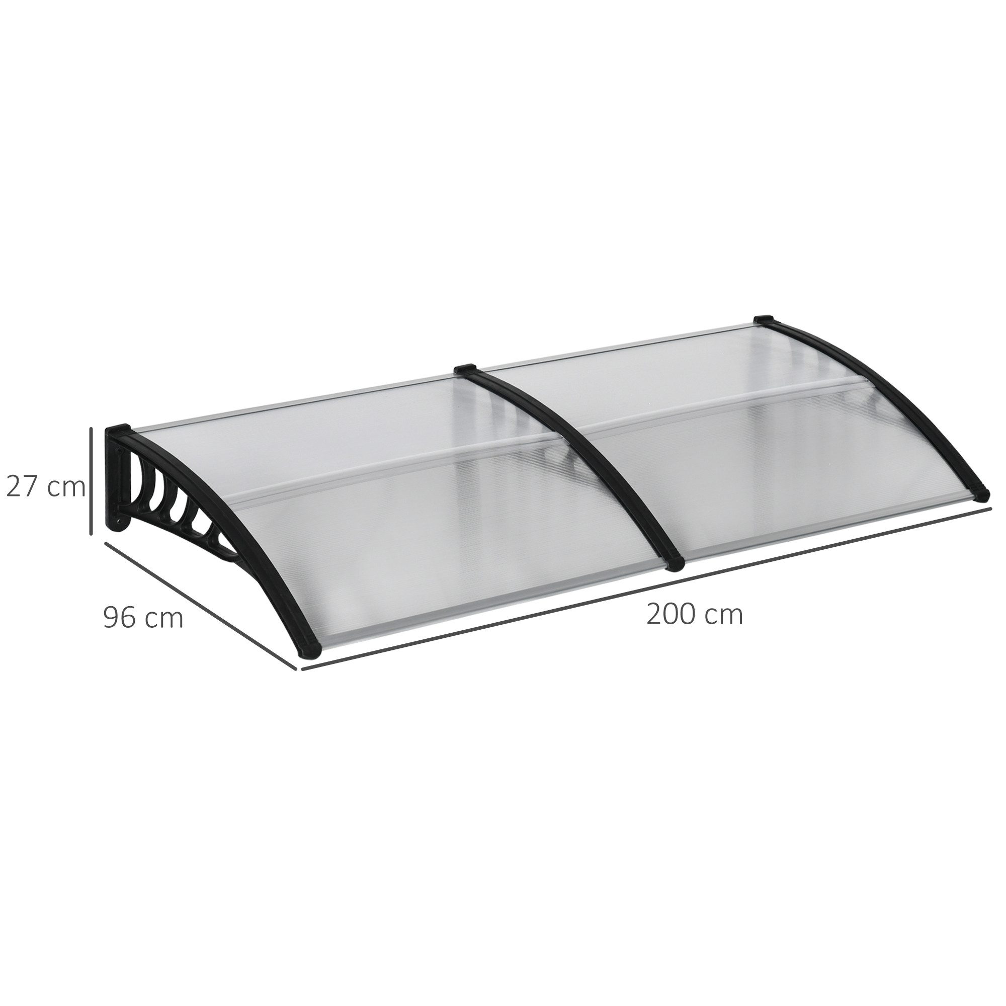 Outsunny Pultvordach Vordach aus Polycarbonat und Aluminium (Überdachung, 1 St., Vordach), 200cm x 96cm x 27cm, Transparent+Schwarz