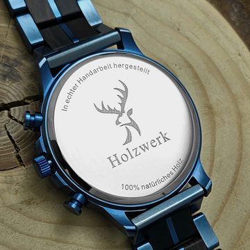 Holzwerk Chronograph BLAUSTEIN Herren Holz Armband Uhr, blau, schwarz, gold