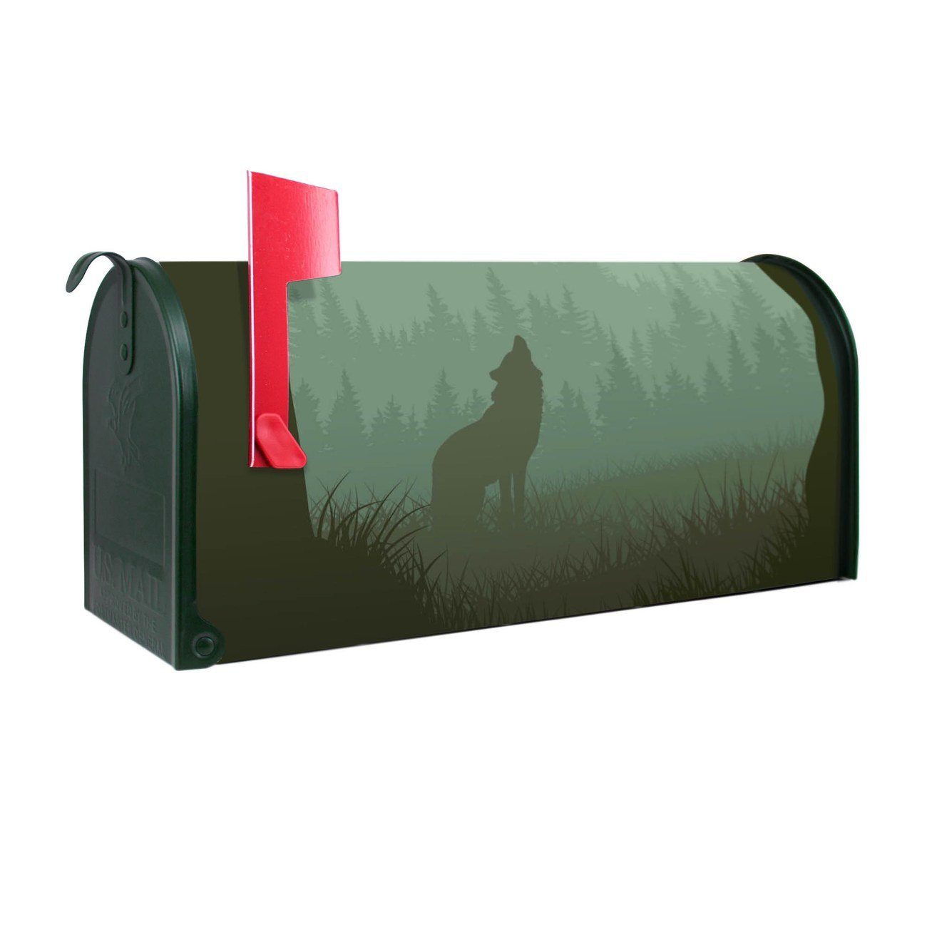banjado Amerikanischer Briefkasten Mailbox Heulender Wolf (Amerikanischer Briefkasten, original aus Mississippi USA), 22 x 17 x 51 cm grün