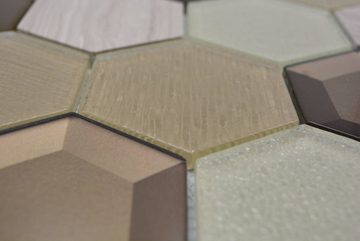 Mosani Marmor Wandfliese Glasmosaik Naturstein Mosaik Fliese Fliesenspiegel Spritzschutz, Braun Creme Beige, Dekorative Wandverkleidung