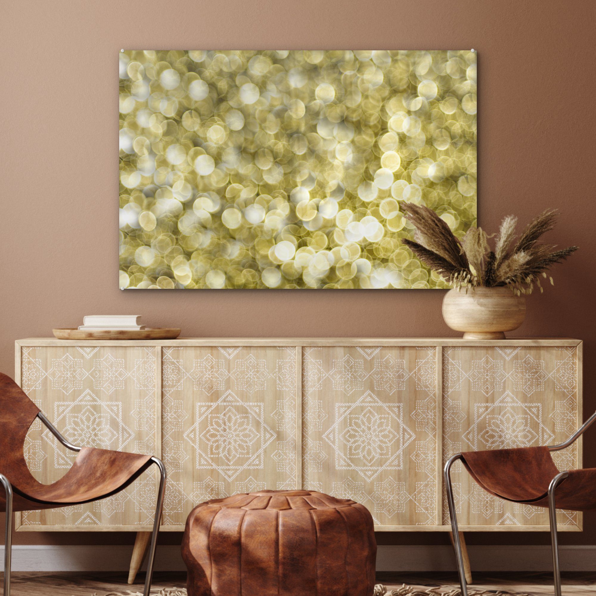 Bild mit & Acrylglasbild St), Schlafzimmer goldenen Acrylglasbilder Blasen, Wohnzimmer MuchoWow gefüllt (1