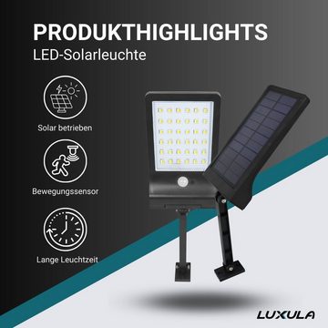 LUXULA LED Solarleuchte Solar-Wandleuchte mit PIR-Sensor, 8 Stunden Lichtzeit, IP44, kaltweiß, LED fest integriert, Tageslichtweiß, kaltweiß