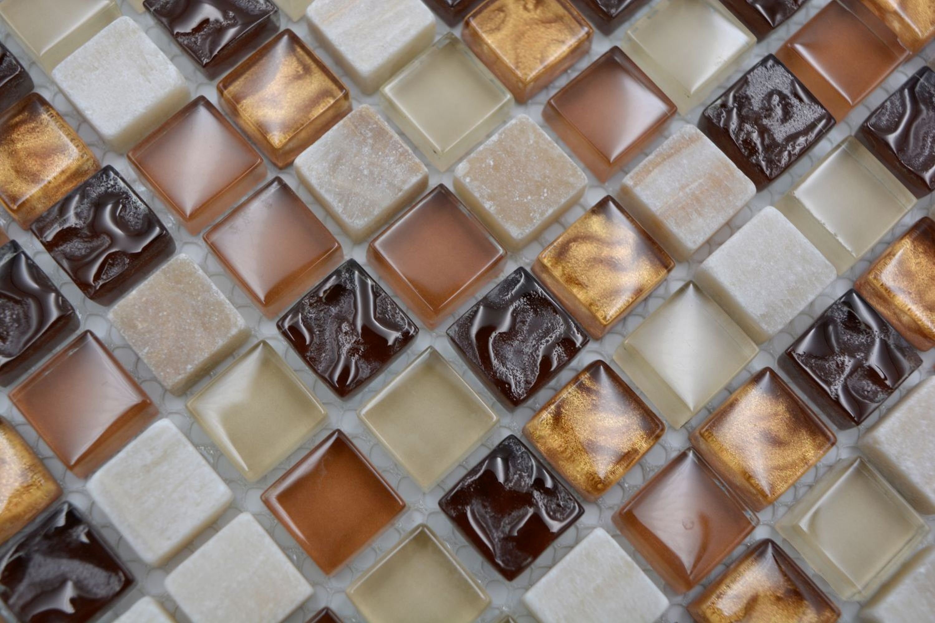 Mosani Mosaikfliesen Glasmosaik Naturstein Mosaikfliese beige braun creme
