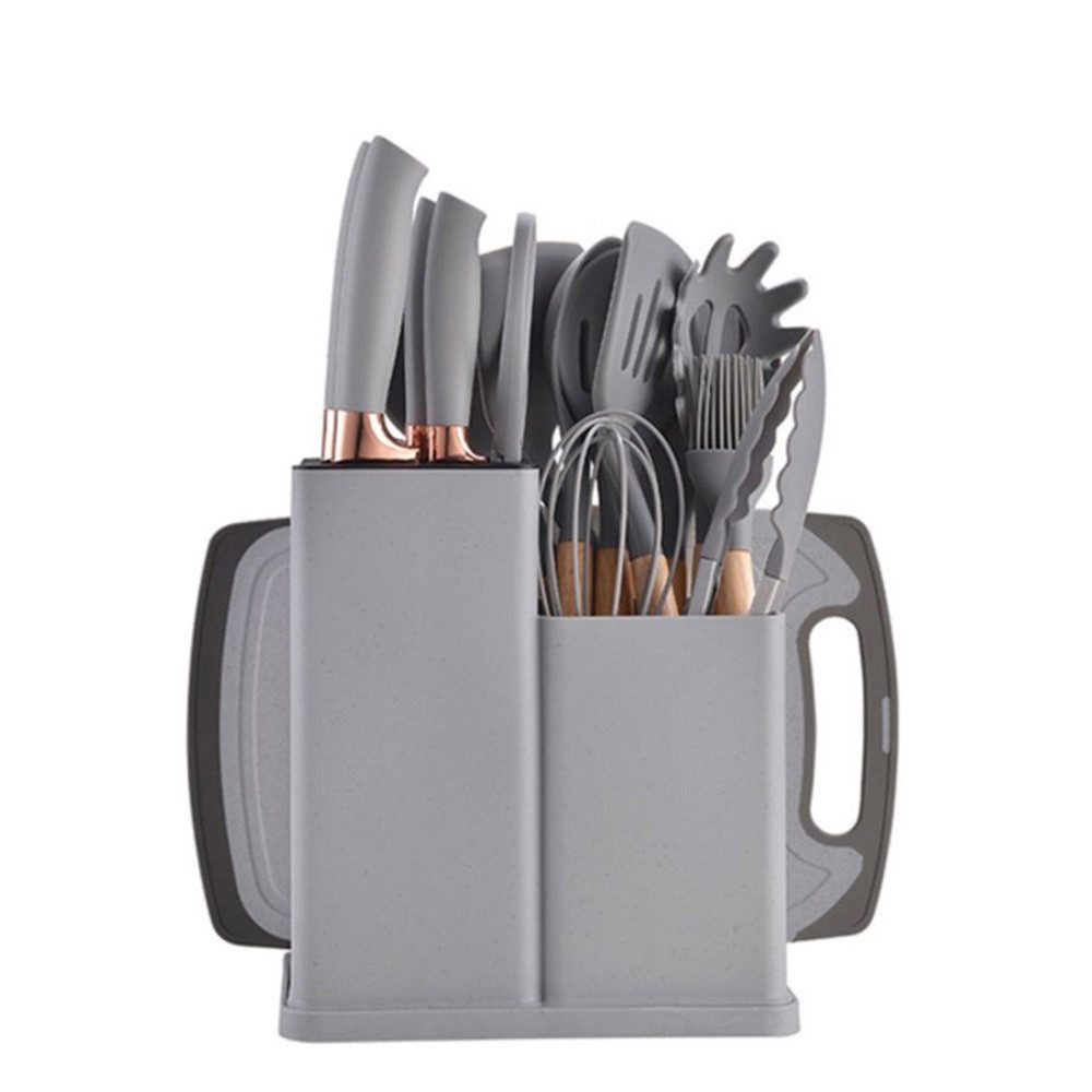 Fine Life Pro Kochbesteck-Set 19 -teiliges Silikon -Küchengeräteset, (hitzebeständig, antihaftend und mit einem), tragbarem Aufbewahrungssystem - ideal für Kochbegeisterte.
