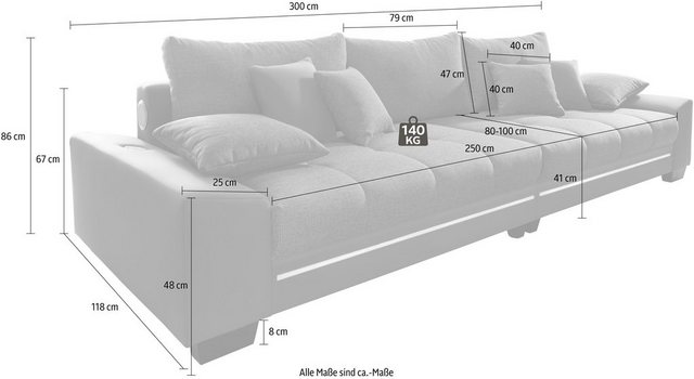 Nova Via Big Sofa, wahlweise mit Kaltschaum (140kg Belastung Sitz), mit RGB LED Beleuchtung und Bluetooth Soundsystem  - Onlineshop Otto