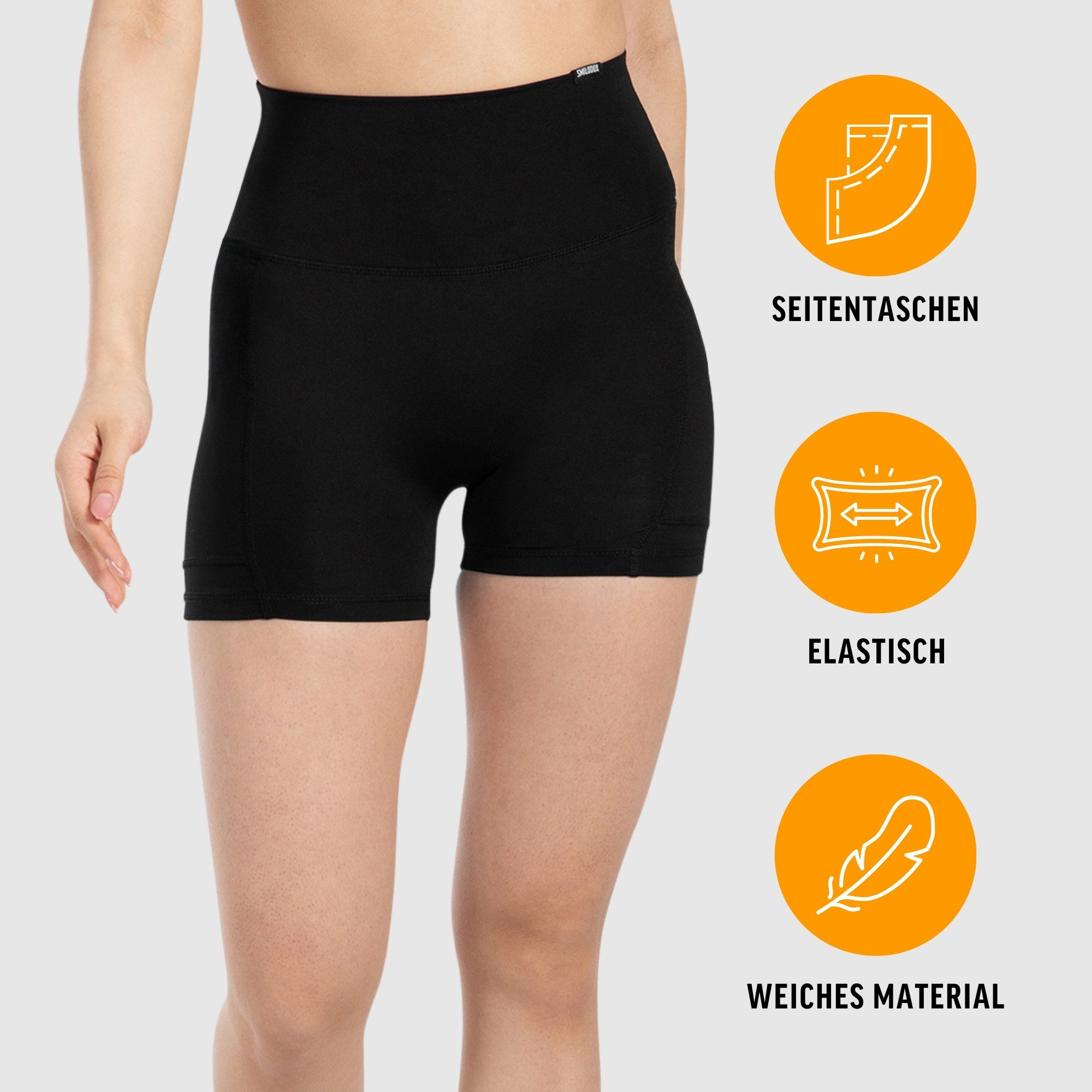 Smilodox Shorts Josie, High Waist Sportshorts enganliegend, Radlerhose Eingrifftaschen Elastischer Bund, Yogahose, Training Workout Freizeit Athleisure
