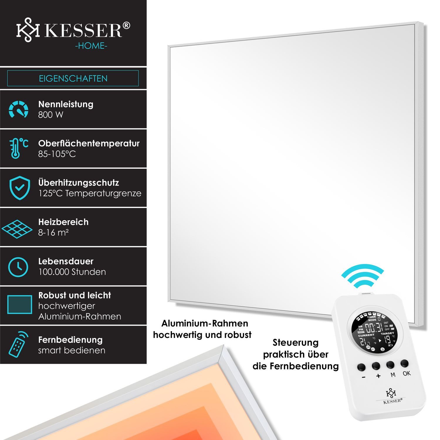 KESSER Infrarotheizung, Infrarotheizung mit Thermostat Infrarot Elektro Wand Heizung