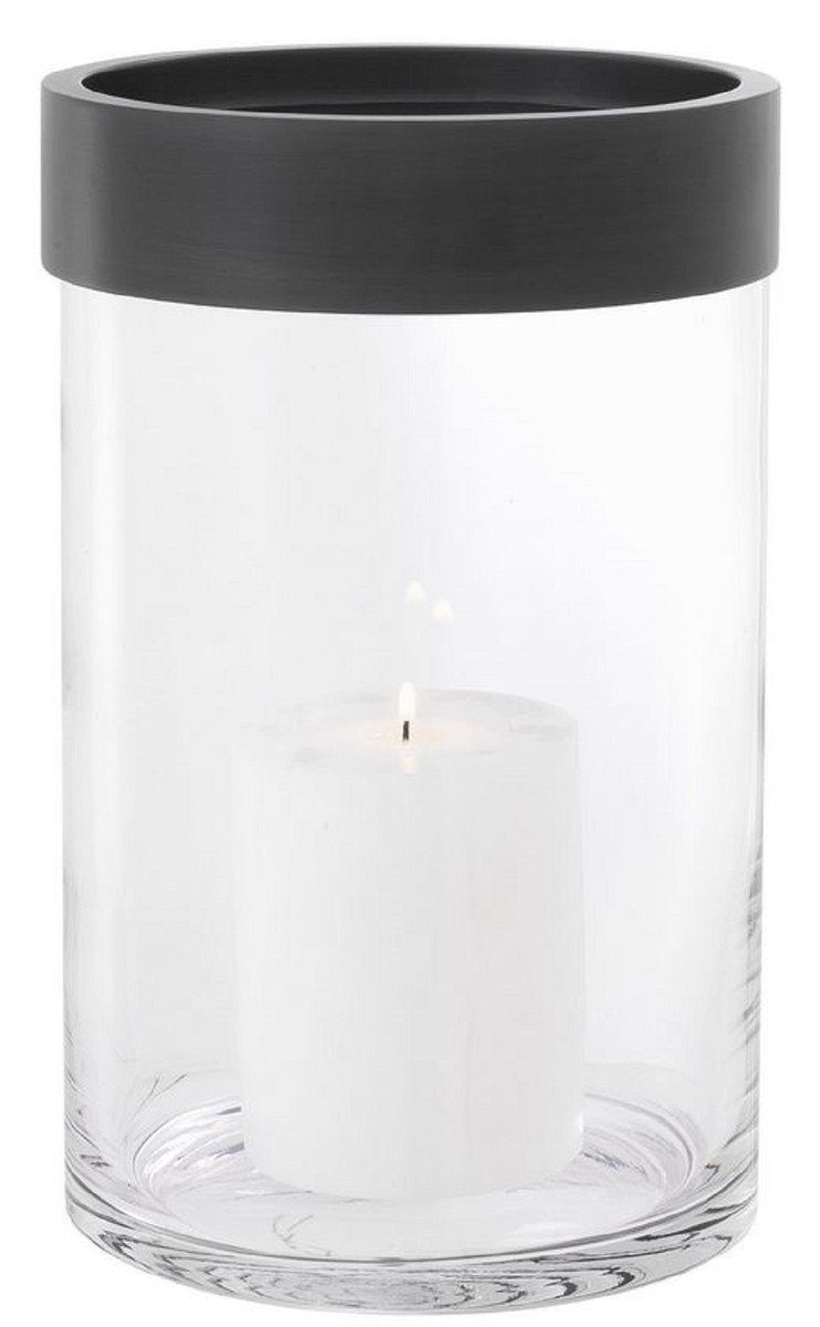 Casa Padrino Kerzenleuchter Luxus Kerzenleuchter Bronze Ø 20 x H. 31,5 cm - Runder Glas Kerzenleuchter mit Aluminium Ring - Luxus Kollektion