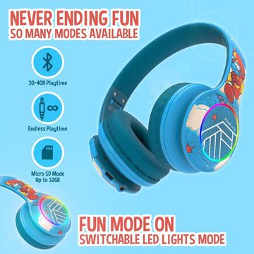 PowerLocus Lautstärkebegrenzung Kinder-Kopfhörer (Die langlebigen, faltbaren und leichten Kopfhörer passen in jede Tasche, bieten optimalen Tragekomfort mit weichen Ohrmuscheln und kühlendem Memory-Schaumstoff, mit LED-Lichtern und Hi-Fi-Audio,Spaß, Sicherheit und Qualität Vereint)