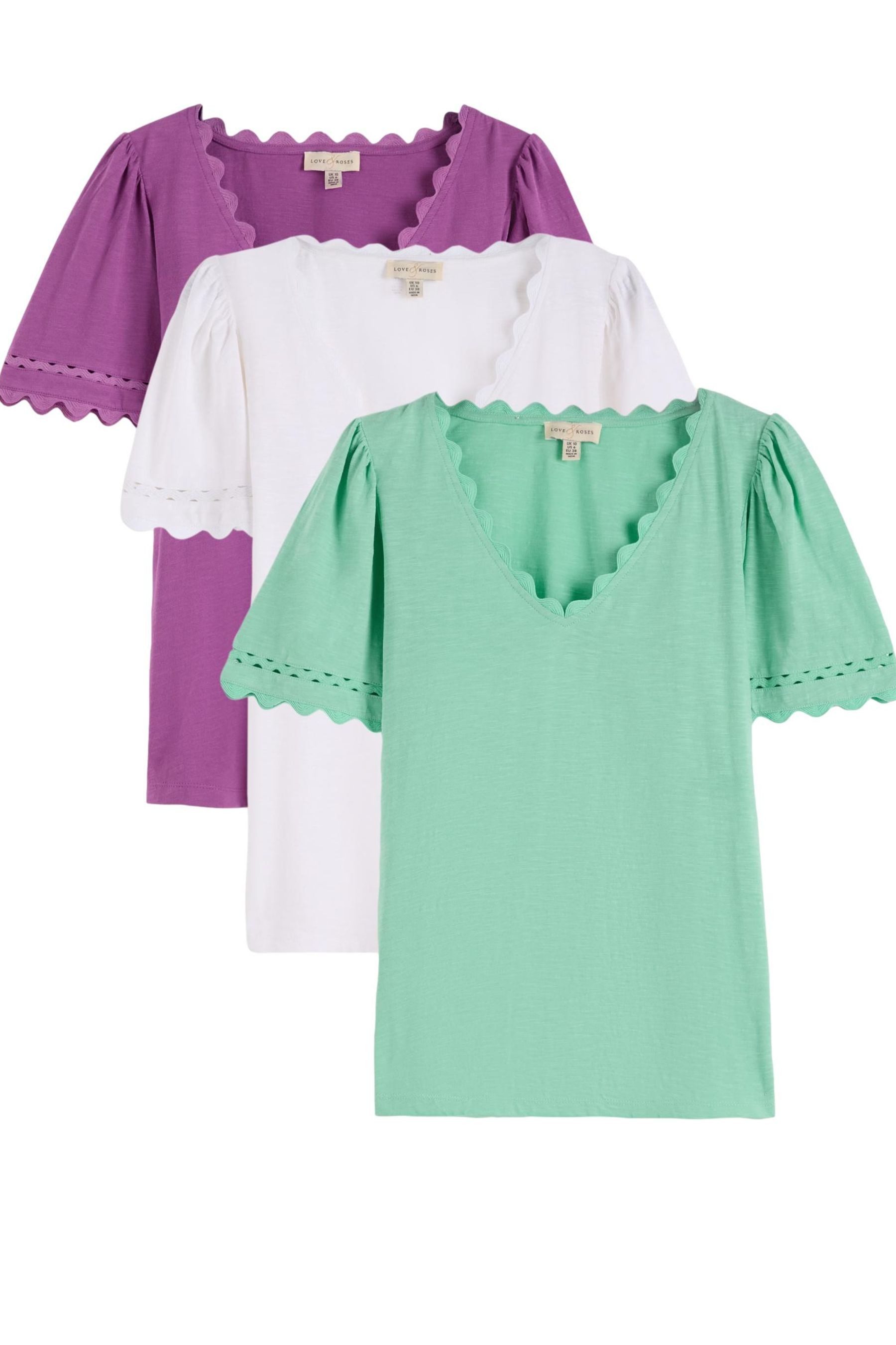 Love & Roses V-Shirt Love & Roses T-Shirt mit V-Ausschnitt, Regular (3-tlg)