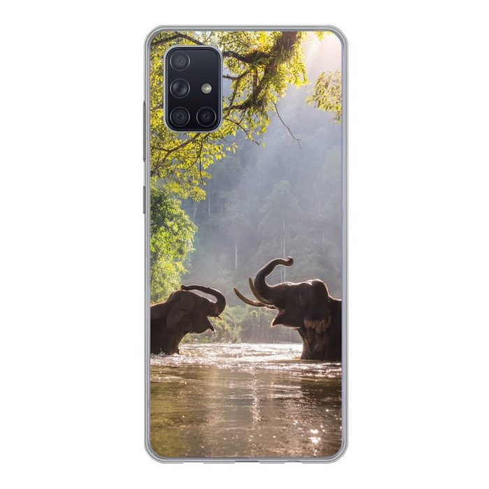 MuchoWow Handyhülle Elefanten in der Sonne spielen Phone Case Handyhülle Samsung Galaxy A71 Silikon Schutzhülle