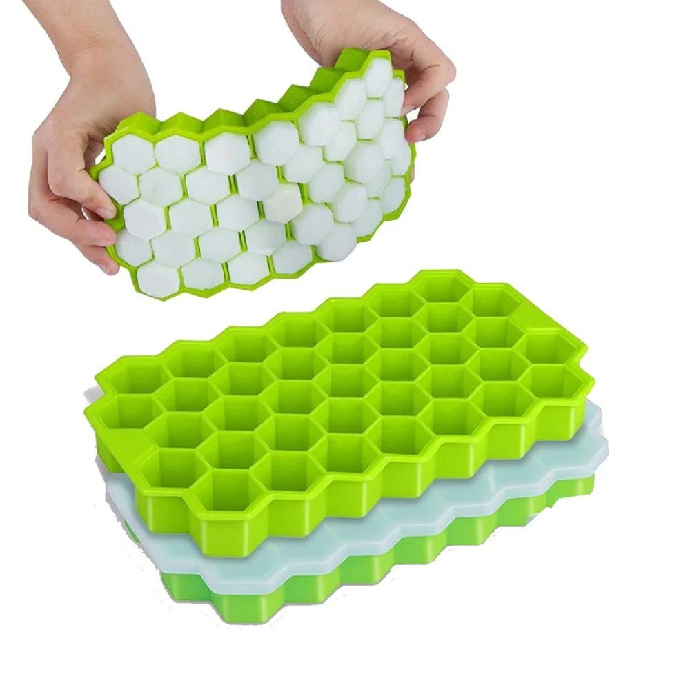 Set] Eiswürfel Silikon Eiswürfelform Grün Eiswürfelbereiter Waben Eiswürfelschale Eiskugeln Eiswürfelbehälter [2er Design Eiskugelform MAVURA Form