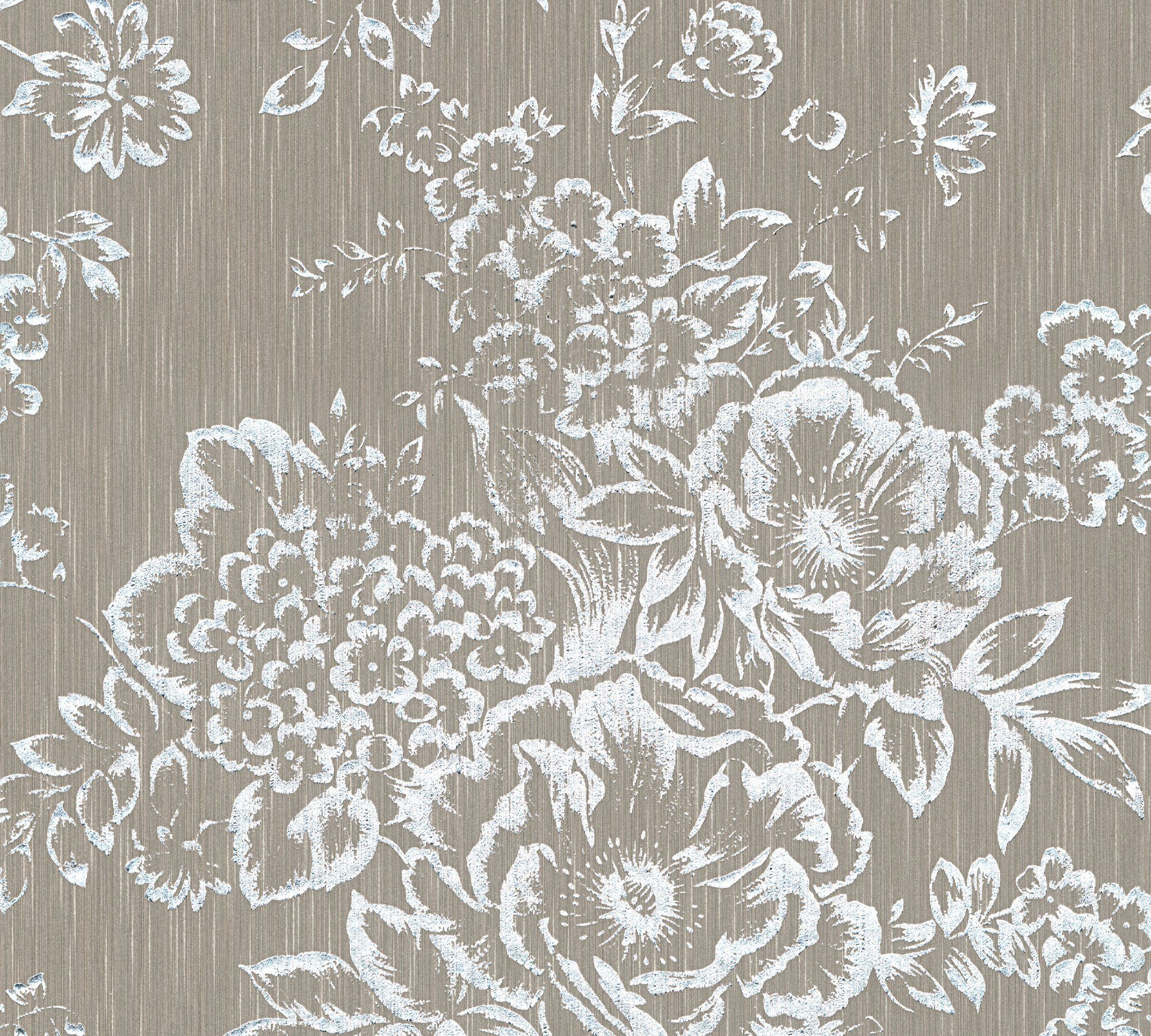 A.S. Création Architects Paper Textiltapete Metallic Silk, samtig, floral, glänzend, matt, Barocktapete Tapete Blumen silberfarben/braun