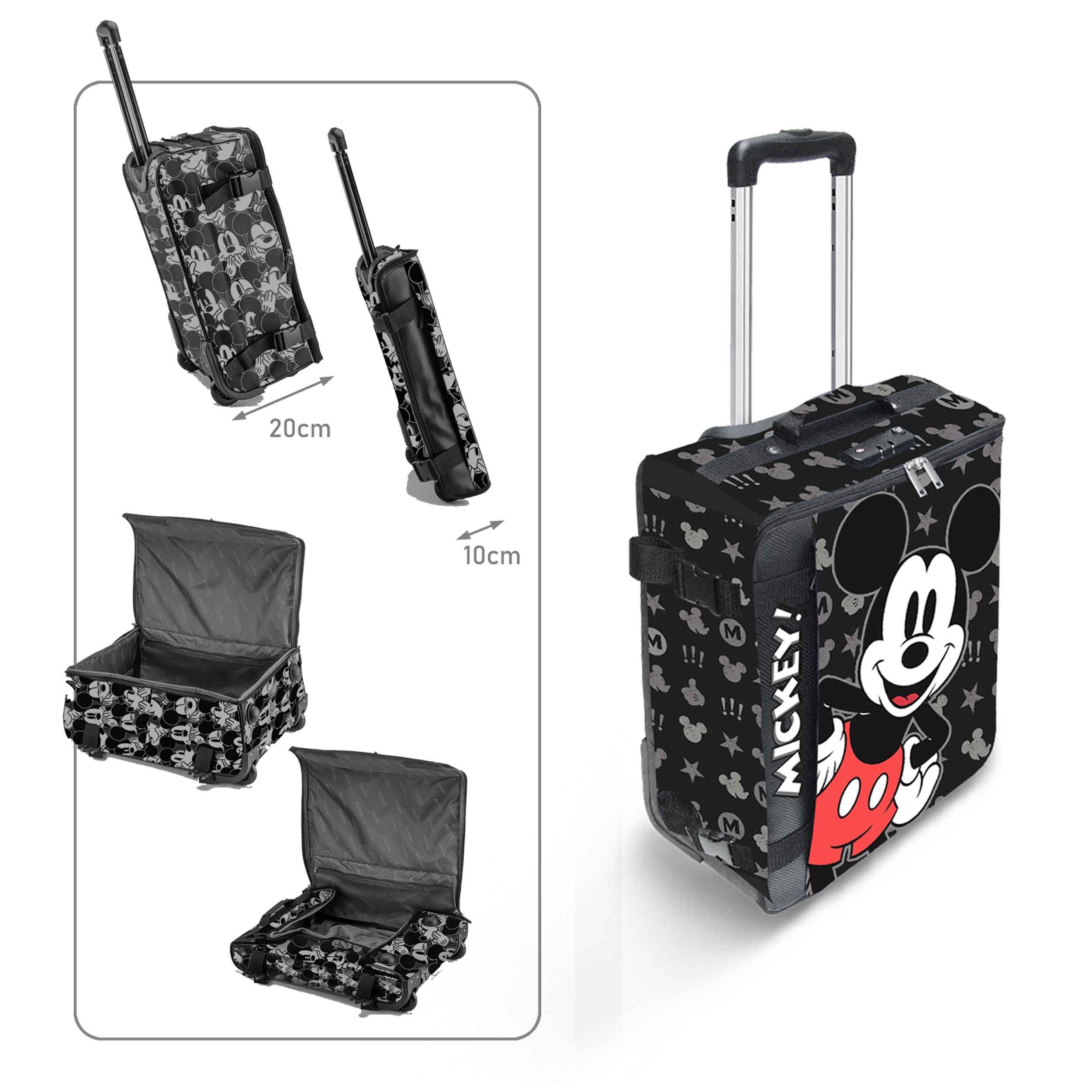 Karactermania Handgepäckkoffer Disney Micky Maus Kabinenkoffer weicher Koffer Reisekoffer faltbar, leicht & gut zu verstauen mit Schloss