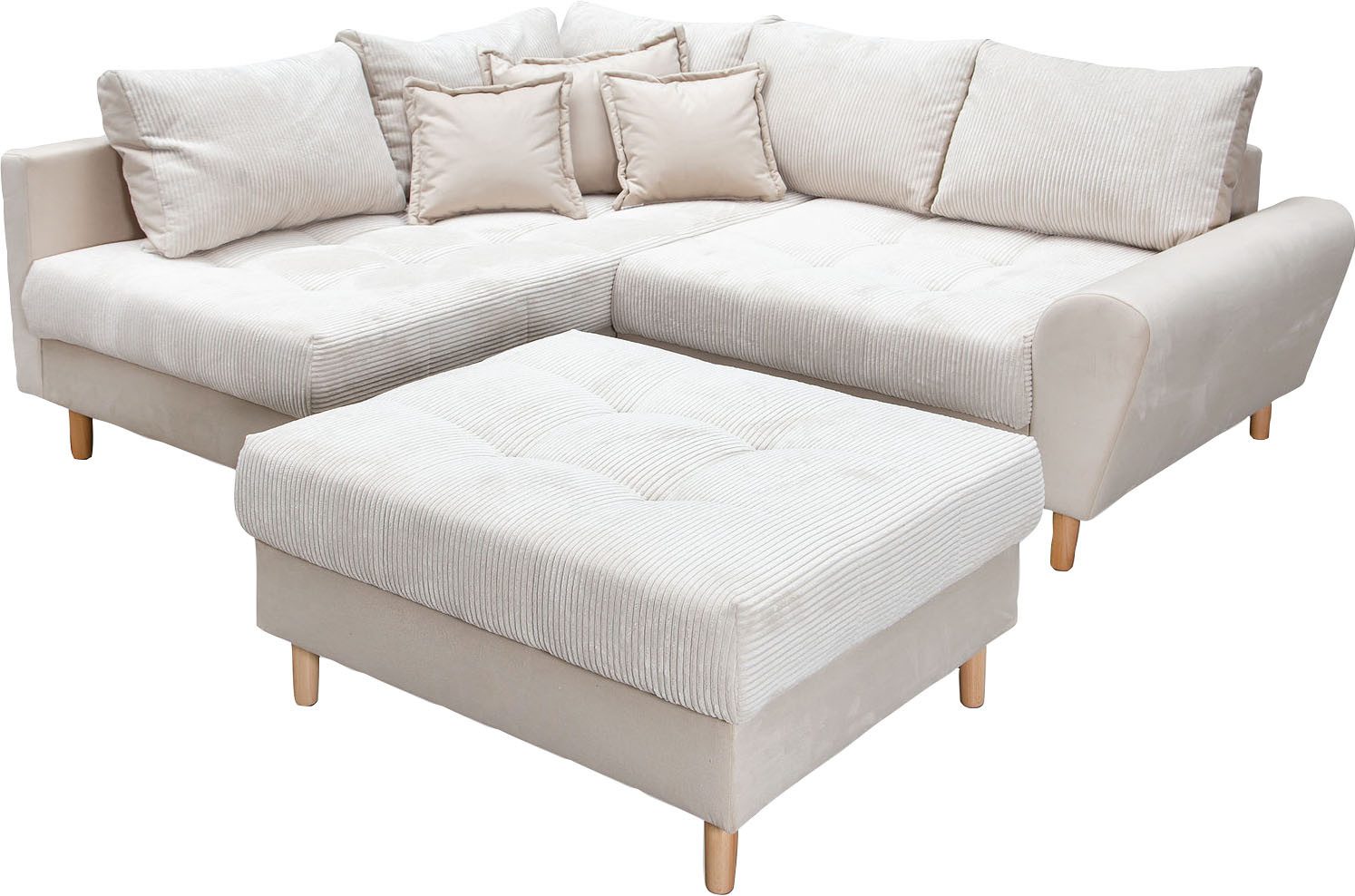 Home affaire Ecksofa Rice L-Form, B: 223 cm - OTTO. Verlässliche Qualität., Set: Sofa & Hocker, mit 3 Zierkissen, Federkern