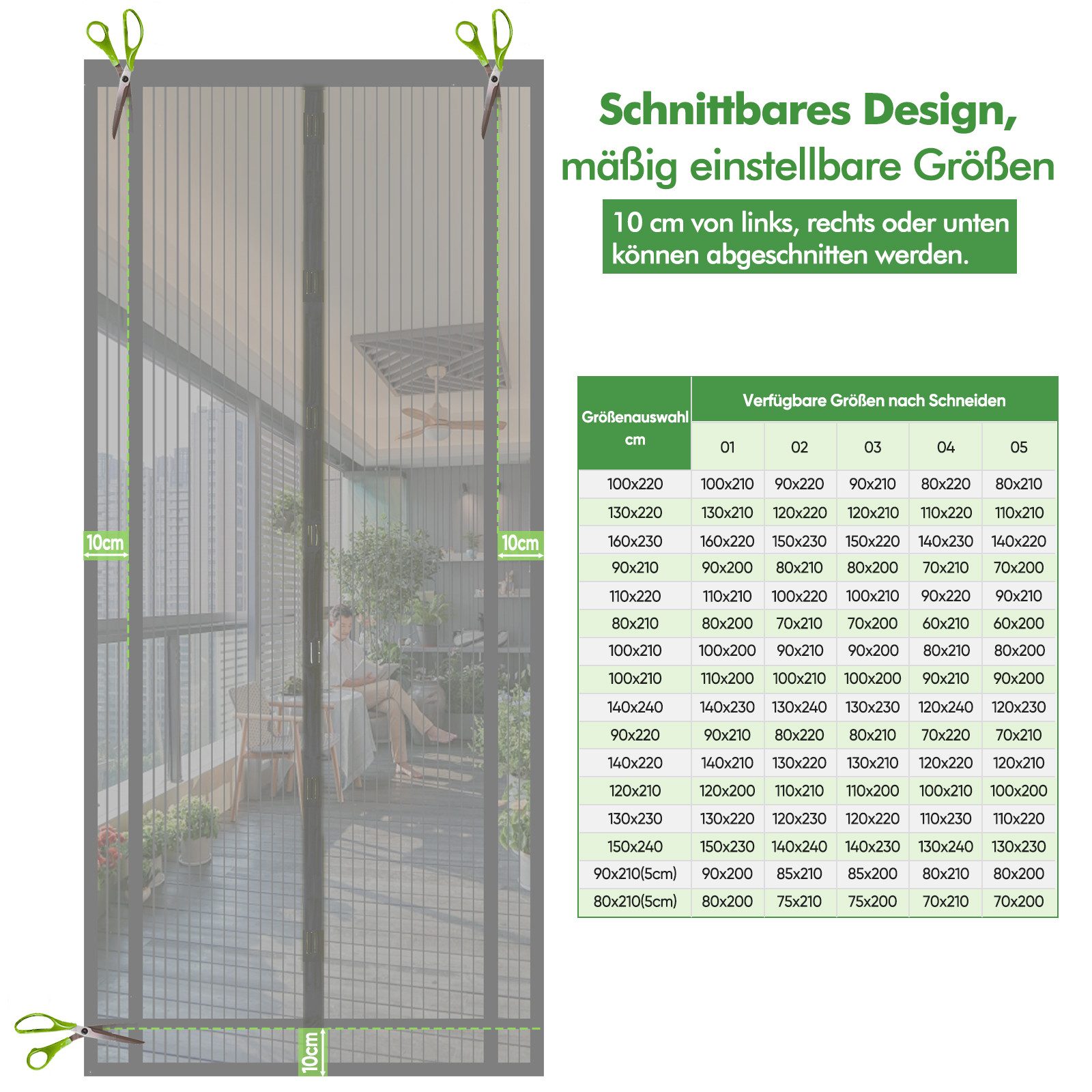 Sekey Insektenschutz-Tür Magnetisches Insektenschutznetz für Türen, zuschneidbar, einfache Montage ohne Bohren, für Balkon & Terrasse