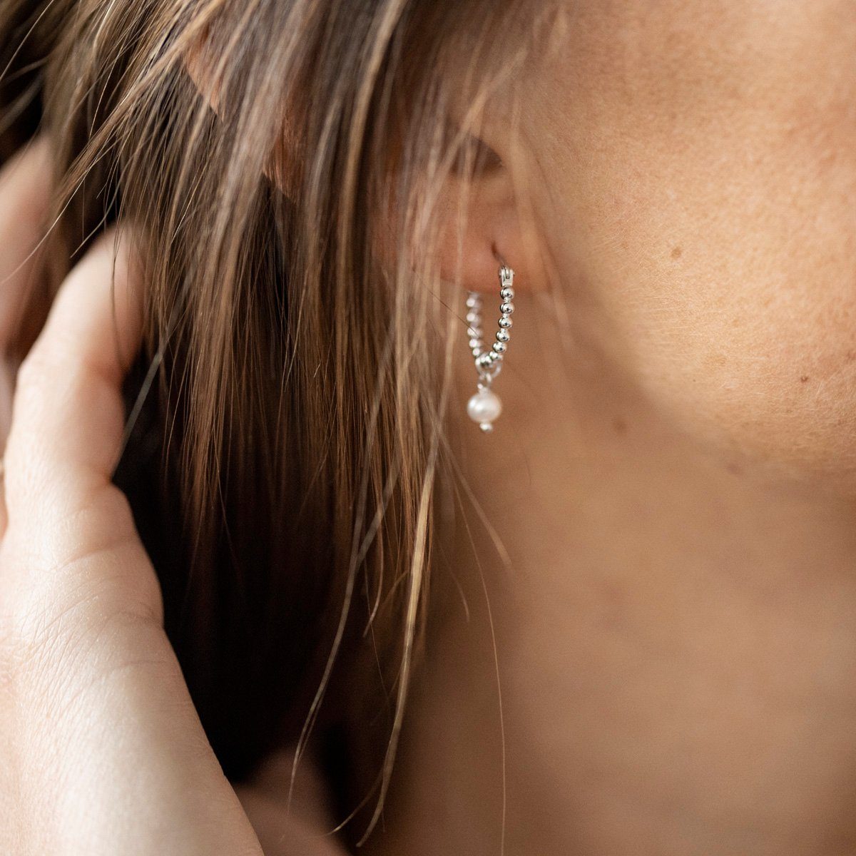 Materia Paar Creolen Damen Silber Kugel Creolen Süßwasser Perle Weiß SO-507 günstig online kaufen