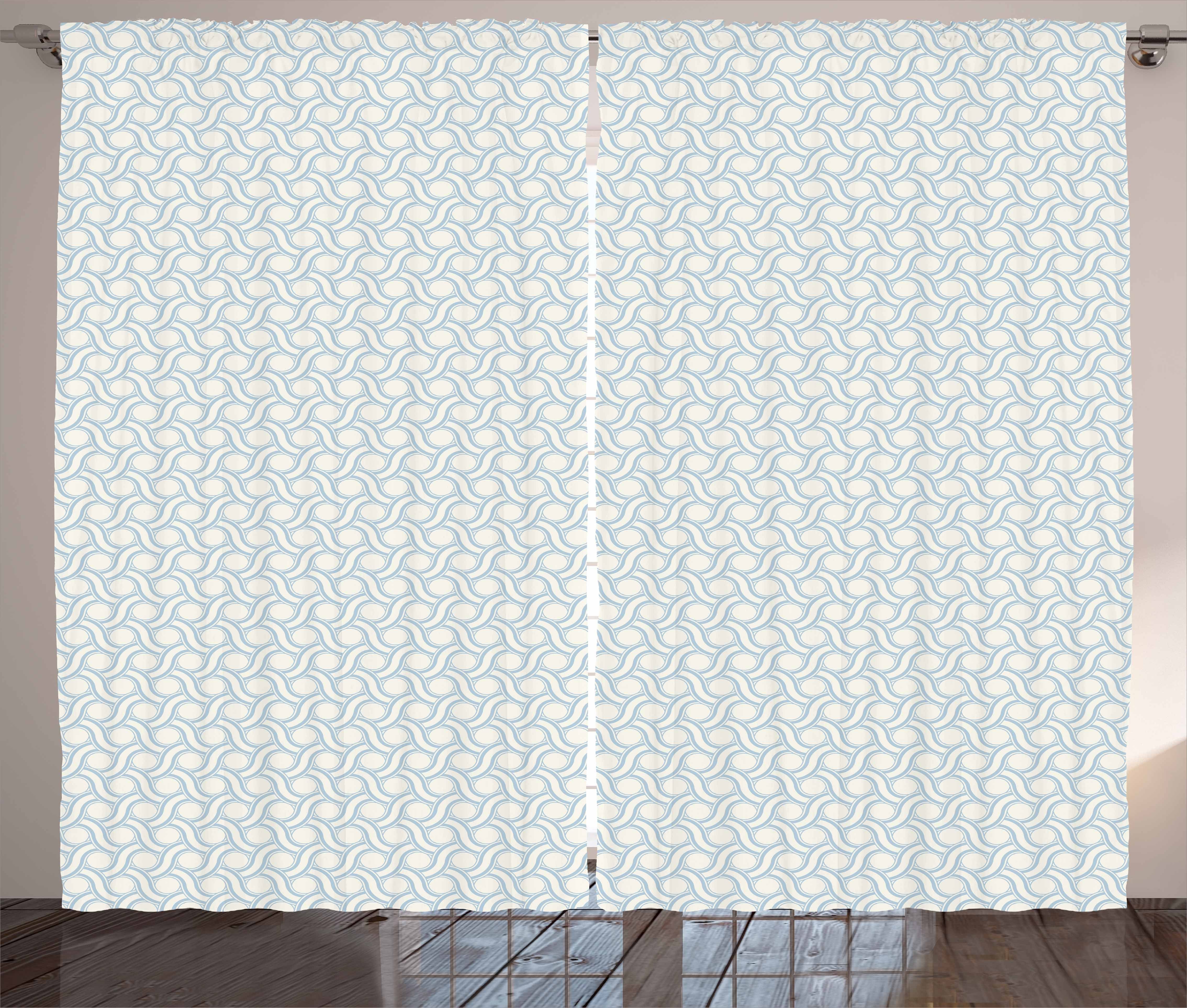 Gardine Schlafzimmer Kräuselband Vorhang mit Schlaufen und Haken, Abakuhaus, Elfenbein und Blau Circles Stripes