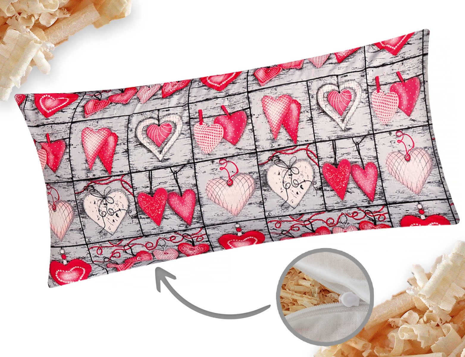 Heubergshop Zirbenkissen, 1-tlg., 40x80cm Gefüllt mit Zirben - Landhaus, Herzen (Zirbe-358/1-40x80)