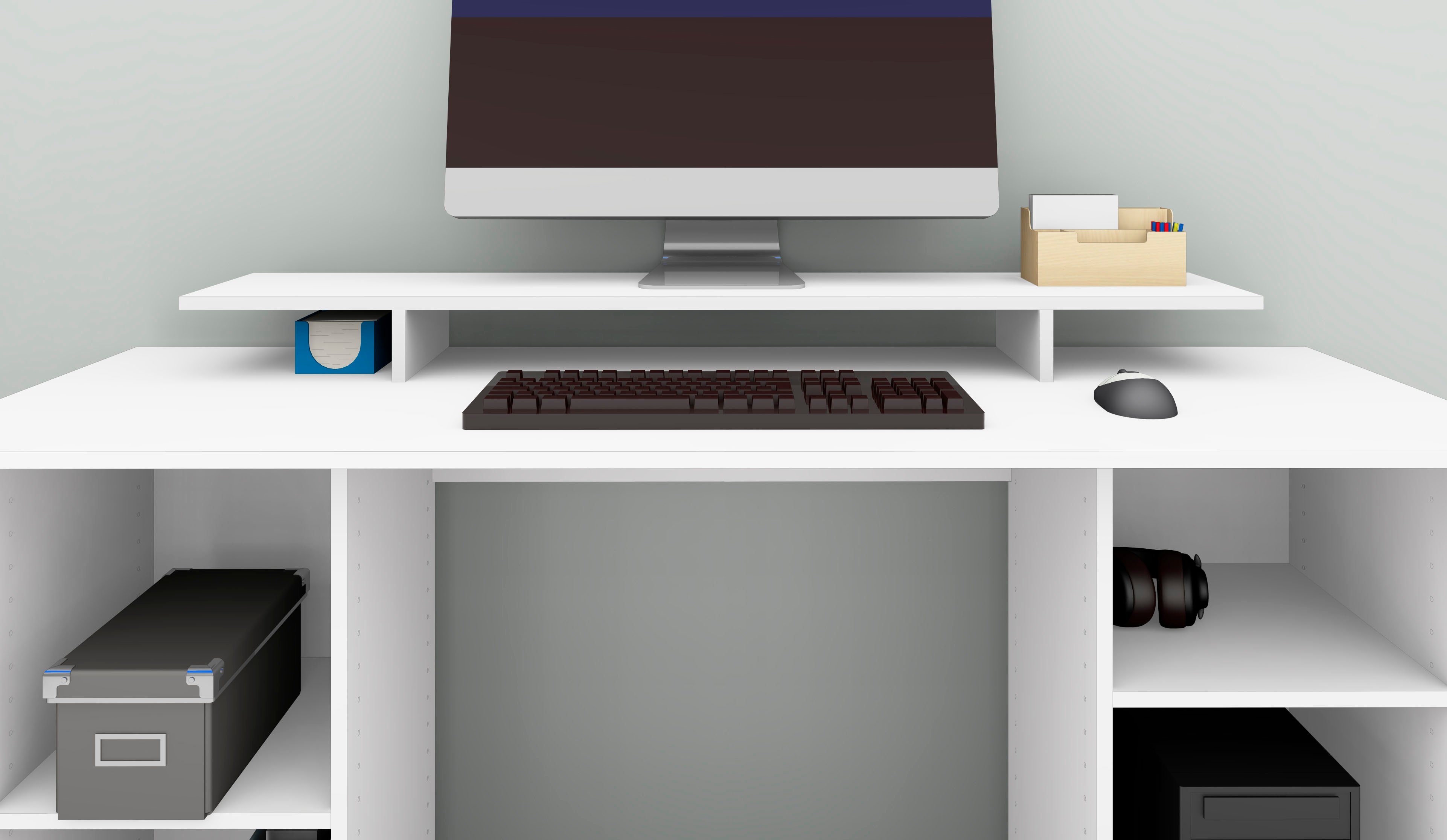 borchardt Möbel Kai, Bildschirmerhöhung im Monitorständer, Design, in Made modernen weiß-matt Schreibtischaufsatz Germany
