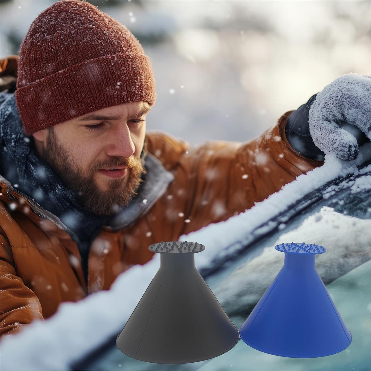 Top Ten Eiskratzer Eiskratzer Trichter 2-in-1, rund, blau/schwarz, 1 Stück Eiskratzer Auto Sicherheit Eisschaber Kratzer