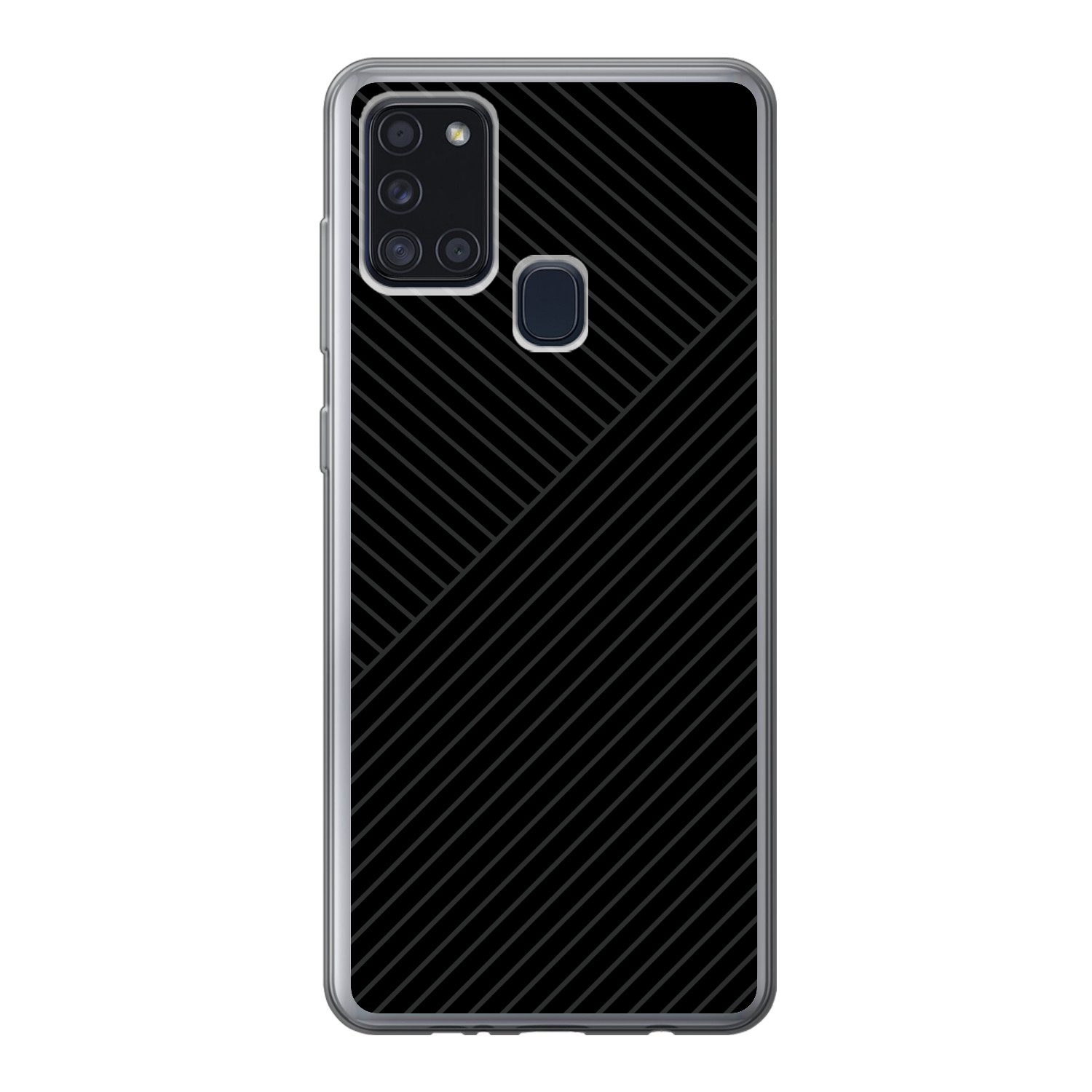 MuchoWow Handyhülle für Samsung Galaxy A21s Linien - Abstrakt - Schwarz - Grau - Minimalis, Smartphone-Bumper, Print, Handy Schutzhülle Dünn