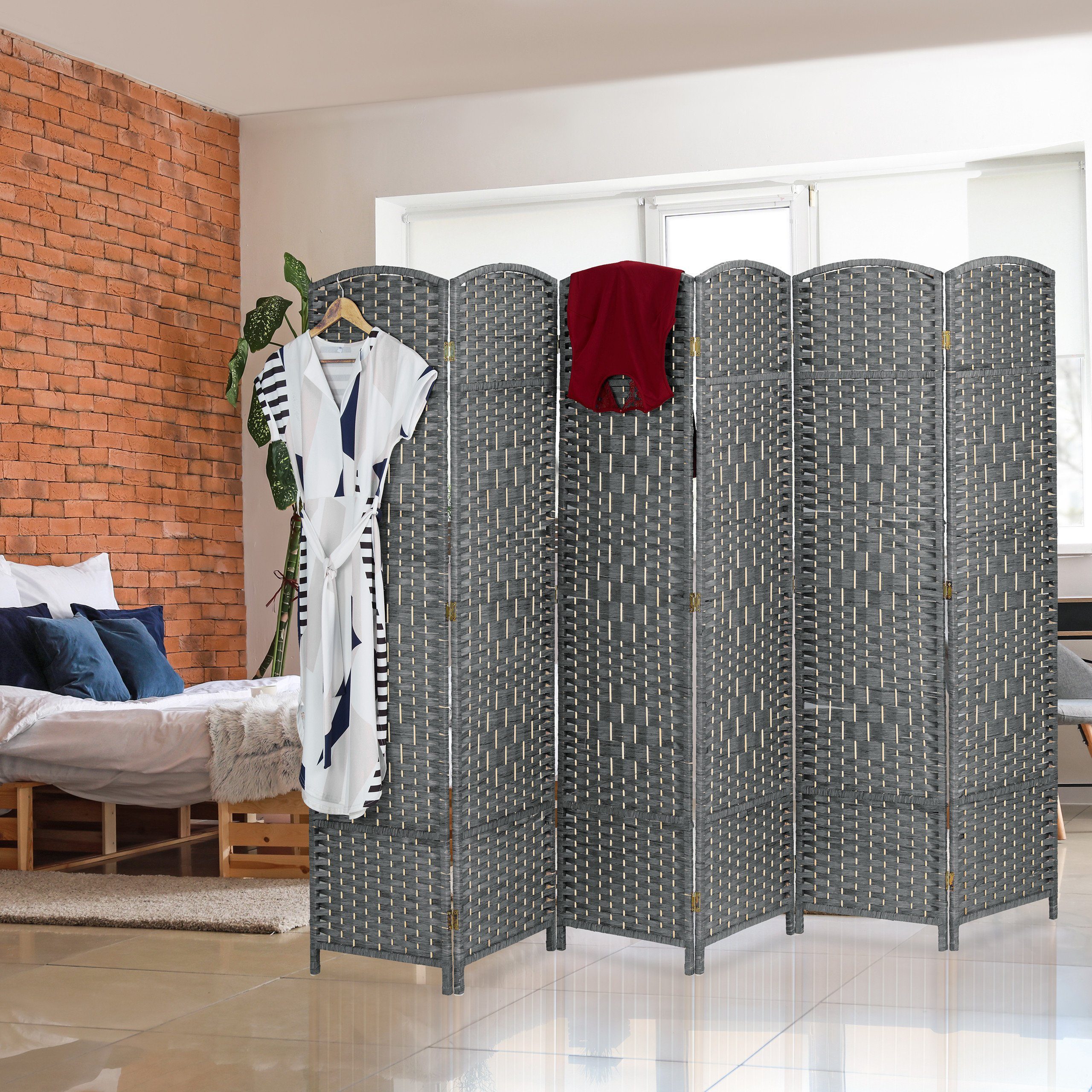 relaxdays Paravent 6 teilig in Grau günstig online kaufen