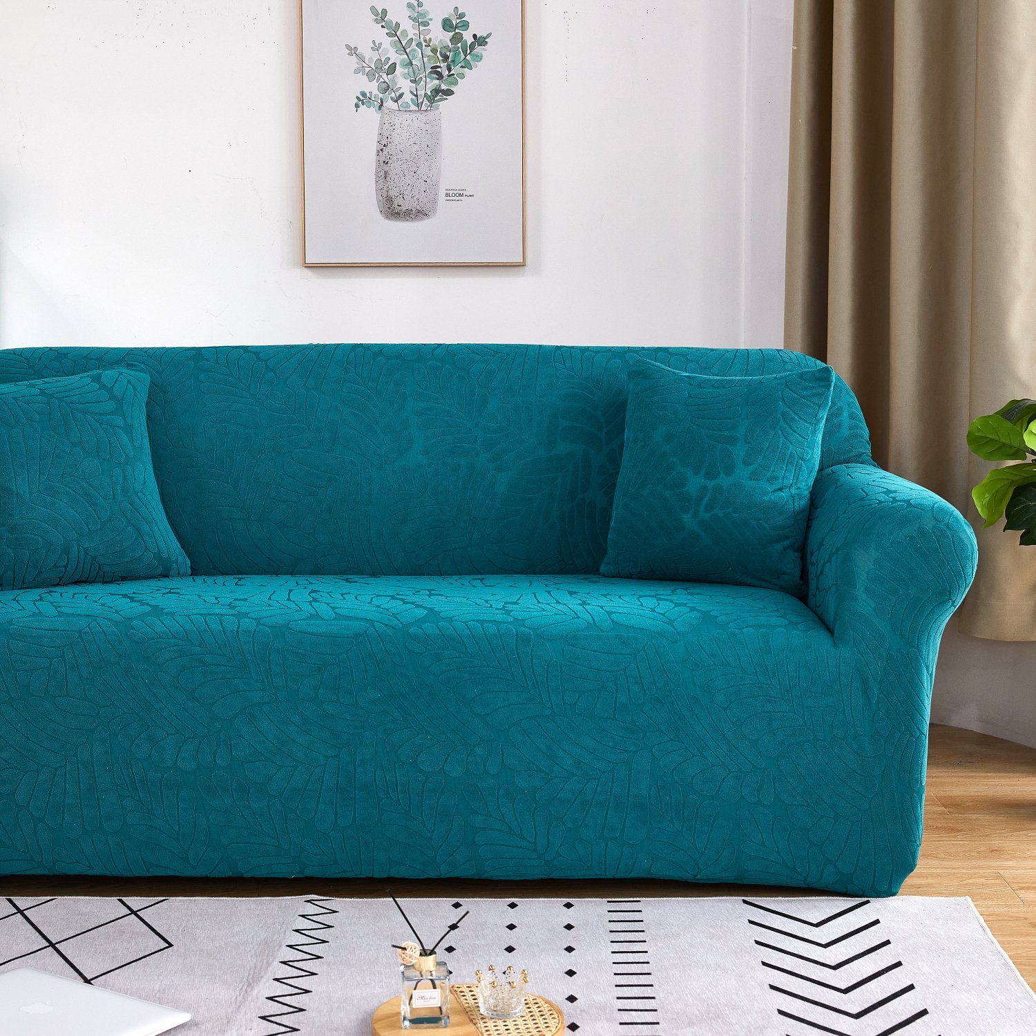 Sofahusse, HOMEIDEAS, Stretch-Sofa-Schonbezug mit Unterseite elastischer Grün