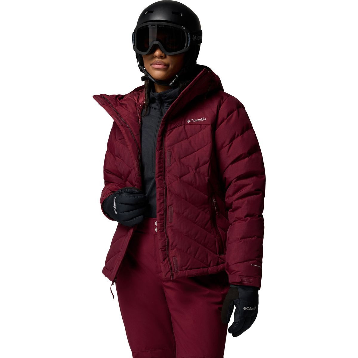 Columbia Funktionsweste Women's Lay D Down V Hooded Ski Jacket Hochwertige Skijacke mit 550er Daunenfüllung, Omni-Heat™ Futter und