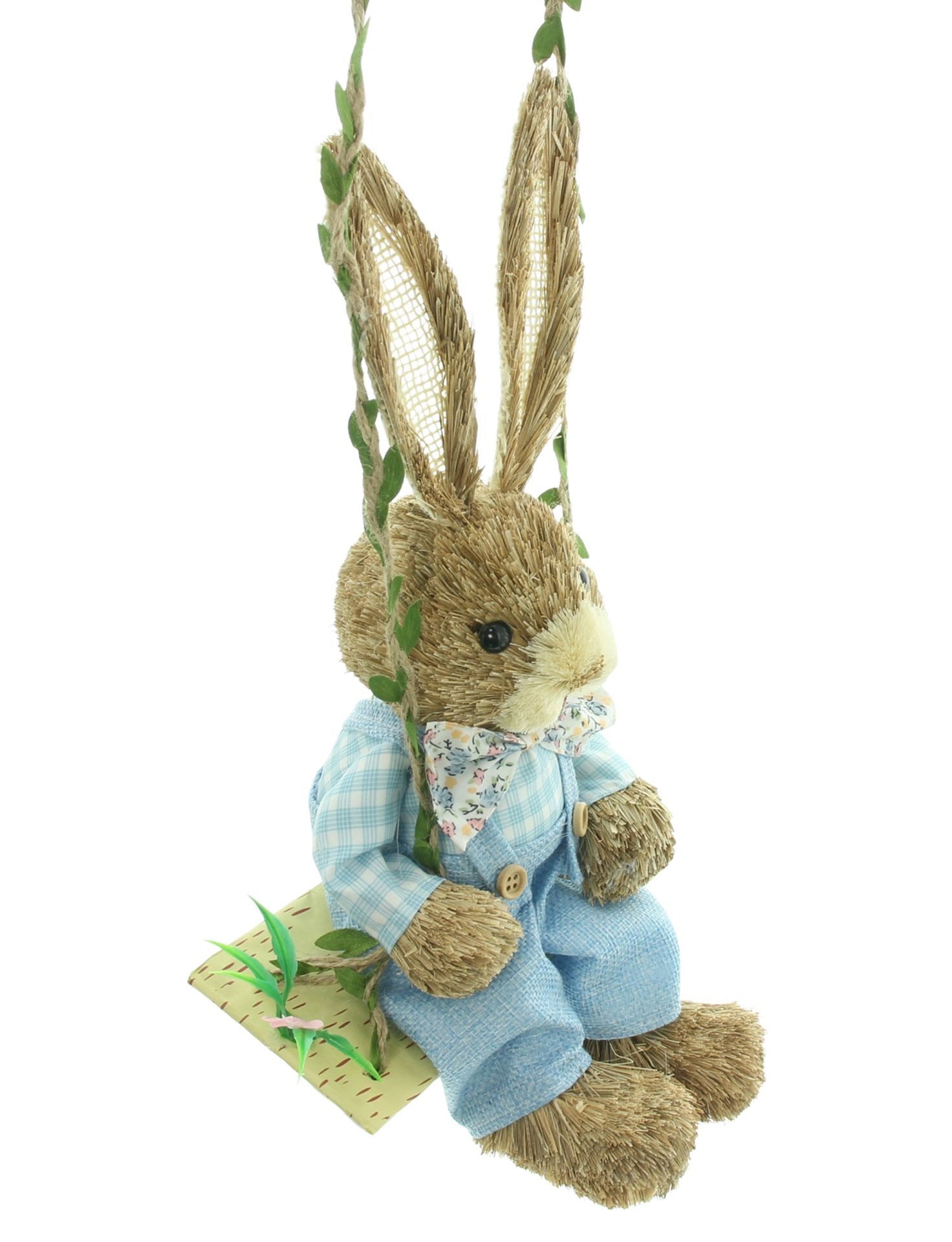 Home-trends24.de Dekofigur Osterhase Hänger Stroh Hase Schaukel Ostern Deko GH 52 cm