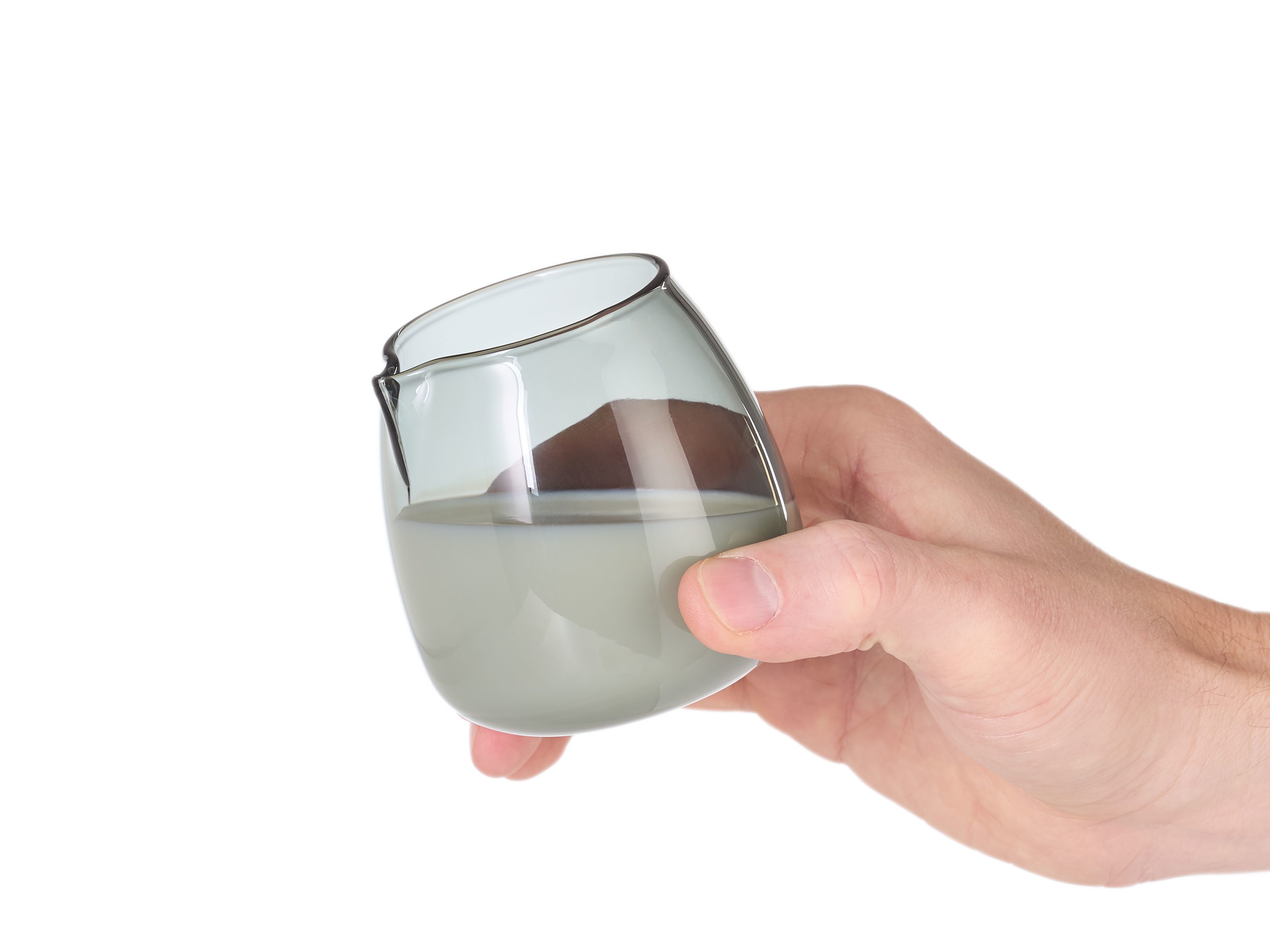 AdHoc Milchkännchen und Zuckerdose Yuna im Set mit Untersetzer, 0,23 l, (3-St), Holz & Borosilikatglas, mundgeblasenes Unikat in Rauchgrau