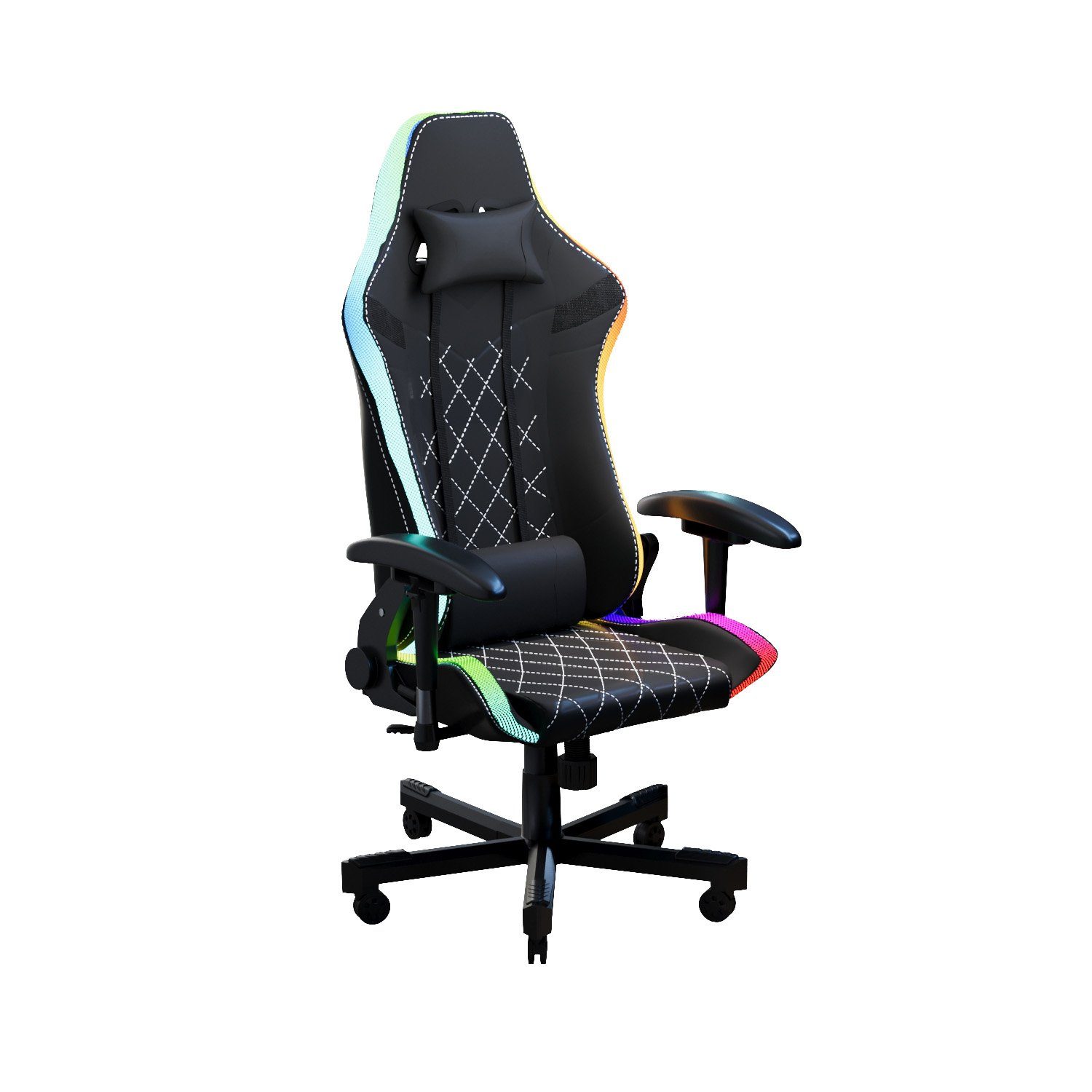 GUNJI Gaming Chair Gaming Stuhl mit LED, 150 kg Belastbarkeit, Bürostuhl für PU-Leder Schwarz
