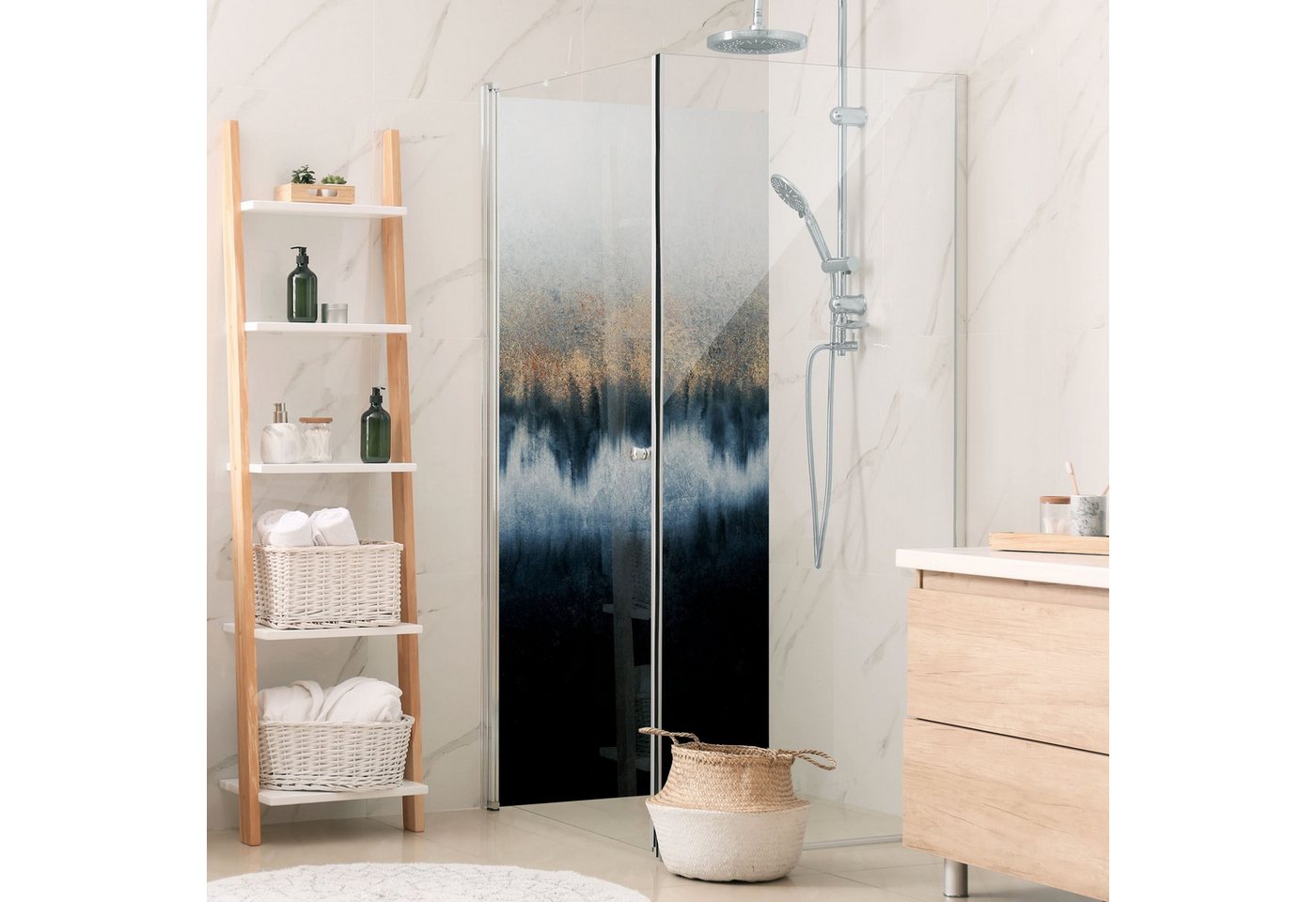 Thumbnail - Bilderdepot24 Badrückwand Abstrakt gold Duschrückwand ohne Bohren Dusche Aquarell, (Hartfolie matt » Selbstklebend PREMI...