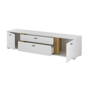 Lomadox Lowboard LOVENO-61, TV Schrank mit LED Beleuchtung weiß und Eiche