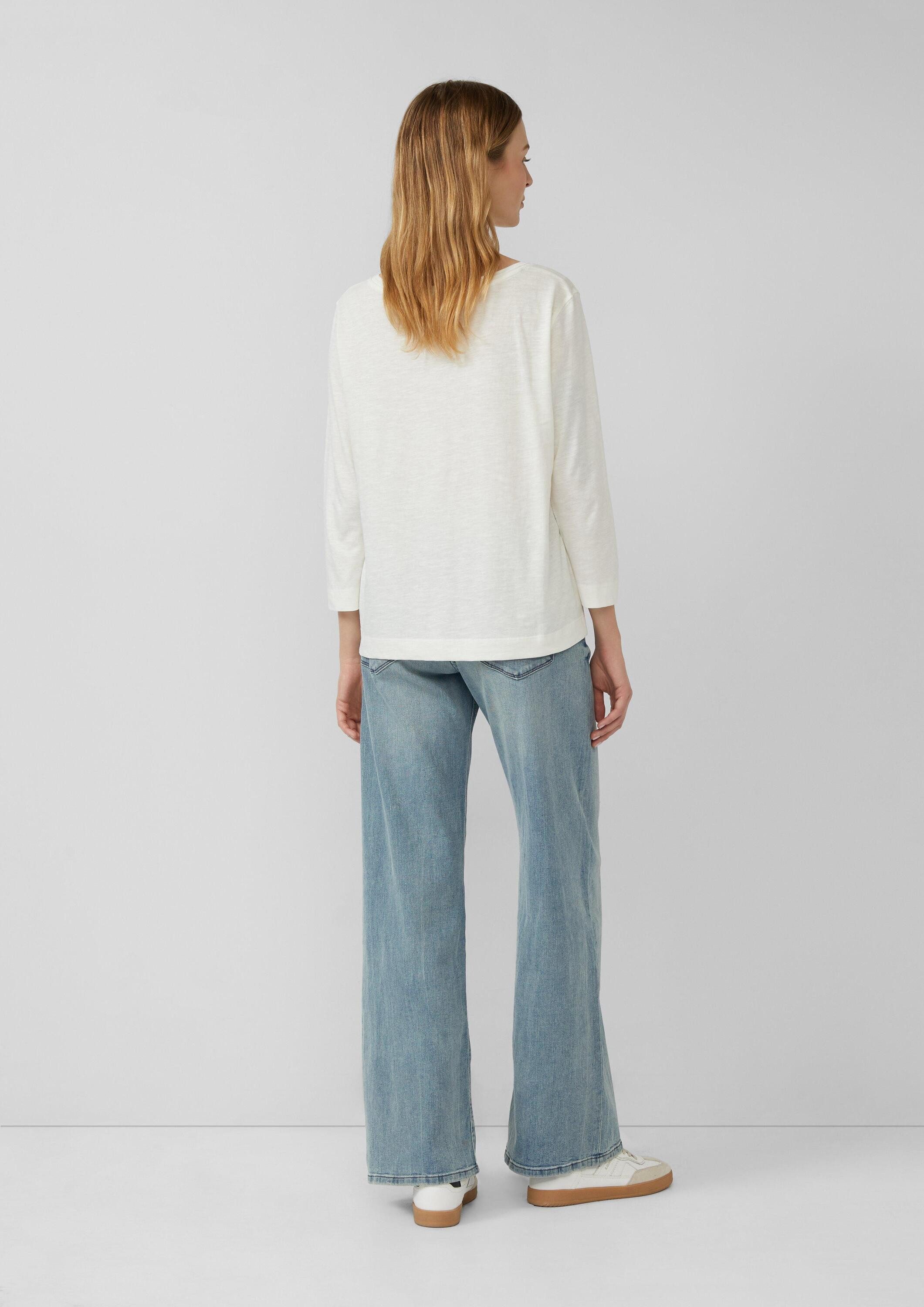s.Oliver 3/4-Arm-Shirt T-Shirt 3/4-Armshirt aus Baumwoll-Flammgarn mit tiefem V-Ausschnitt