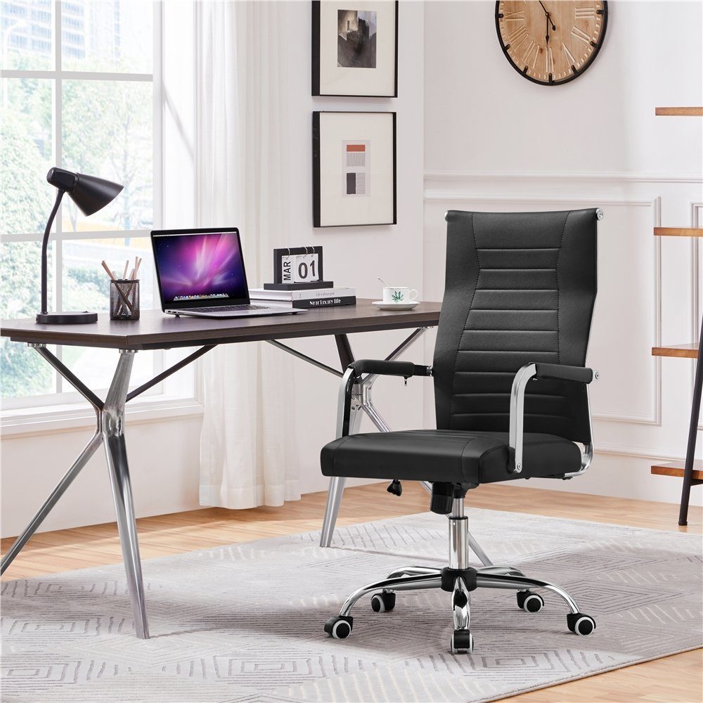 Rückenlehne verstellbarer Computerstuhl Schreibtischstuhl Bürostuhl, mit Yaheetech schwarz
