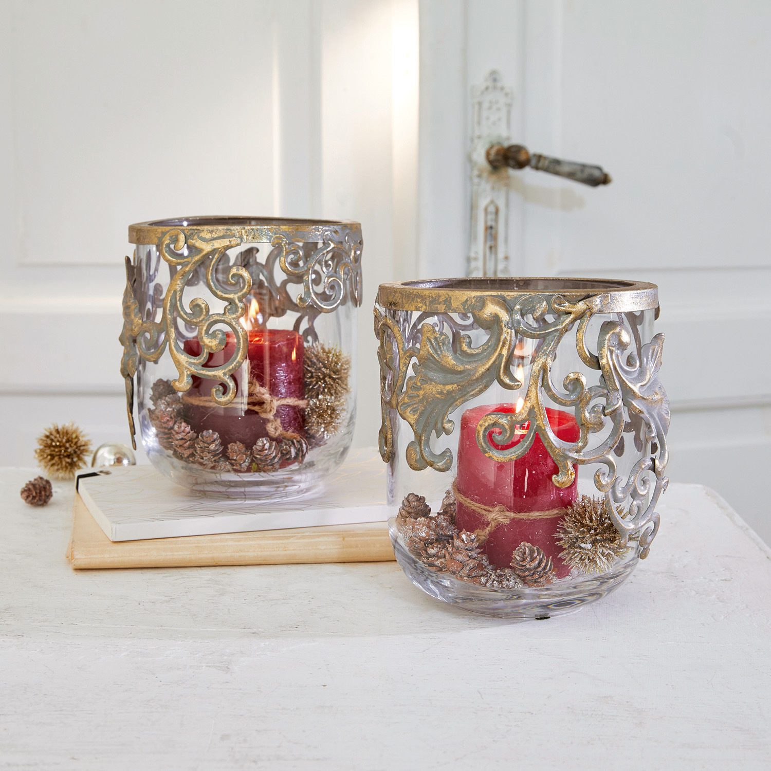 Mirabeau Windlicht Windlicht 2er Set Sundini antikgold/klar (2er Set, 2er Set)