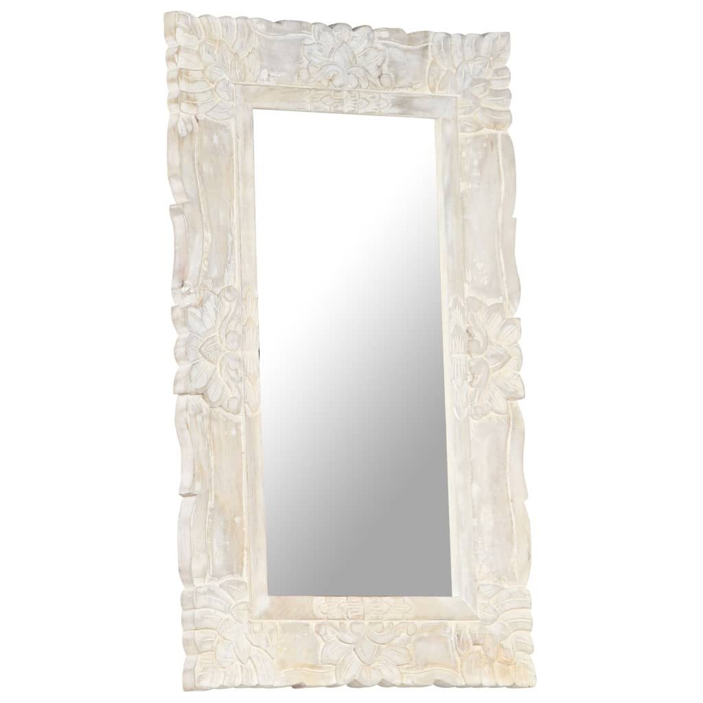 furnicato Wandspiegel Spiegel aus Vollholz mit handgeschnitztem Muster 80 x 50 cm (1-St), Verschleißfestes Wandglas mit weißem Dekor für dein Zuhause