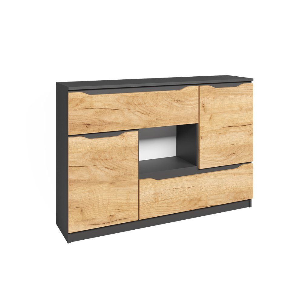 Vicco Kommode Ruben, Anthrazit/Goldkraft Eiche, 120 x 84 cm mit Schubladen