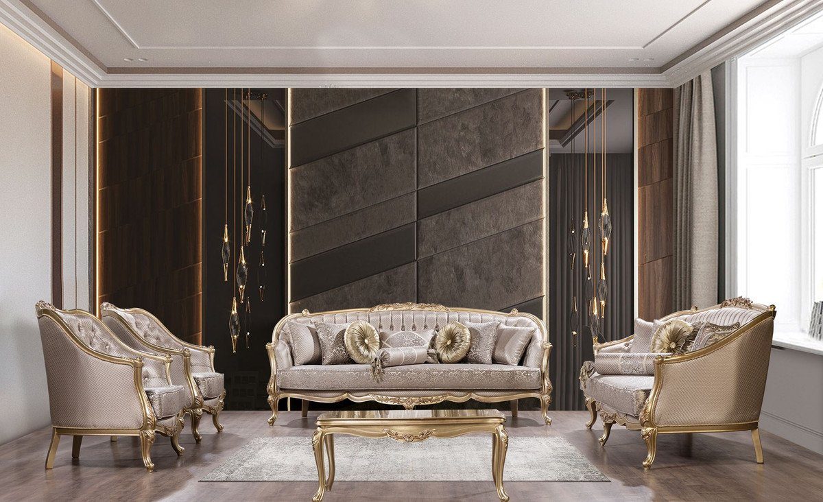 Casa Padrino Sessel Casa Padrino / im Möbel Silber Möbel Einrichtung Barock - elegantem Muster Sessel Wohnzimmer Gold Prunkvoller Luxus Luxus Barock Sessel - Wohnzimmer - - Barockstil Barock mit