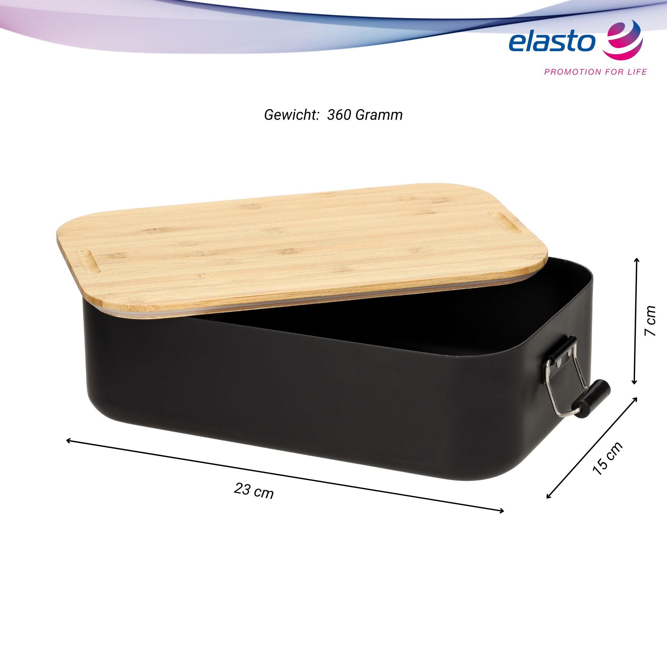 elasto Lunchbox Lunchbox mit Holzdeckel - stabile Brotdose für Kinder