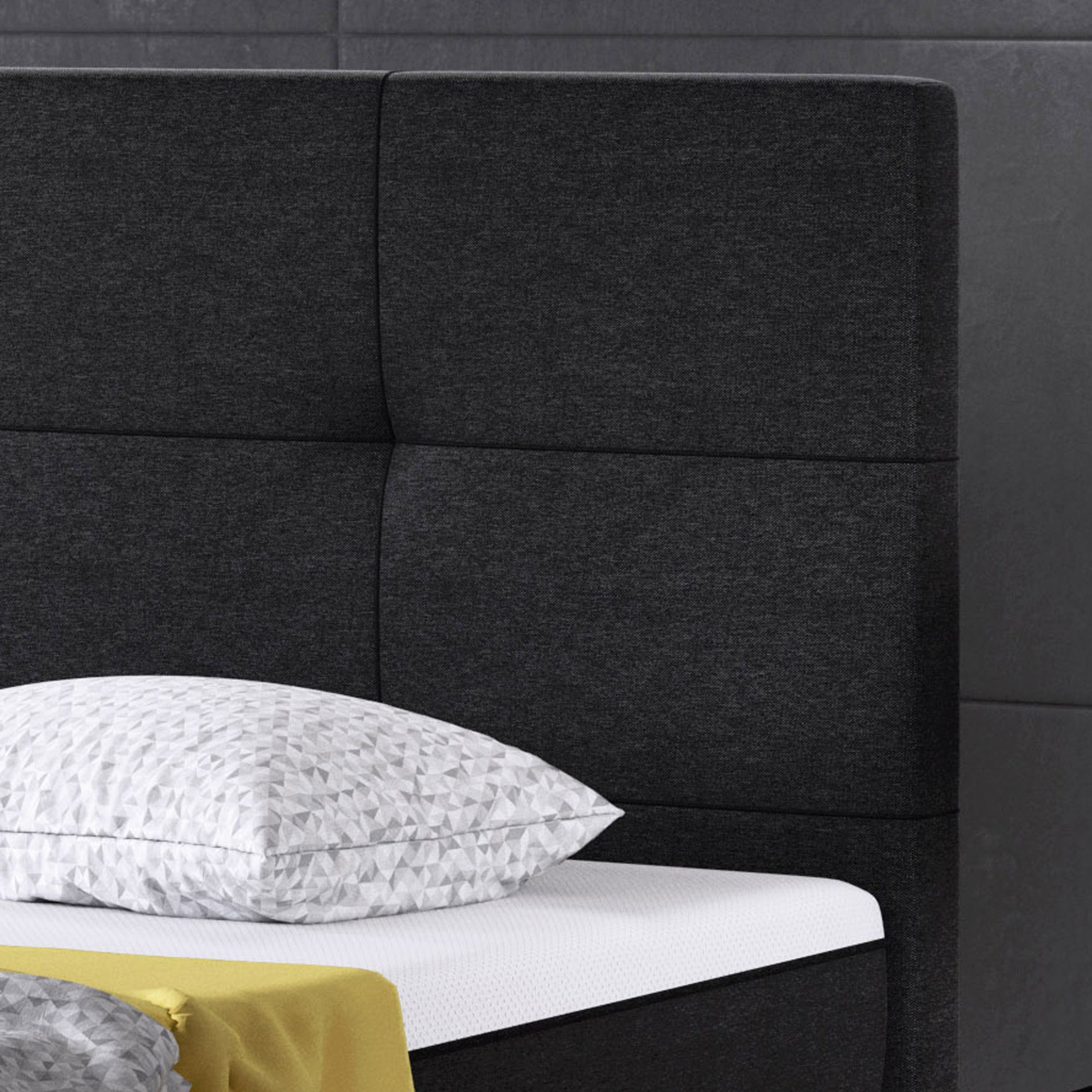 inter Boxspringbett Dallas 180x200 cm Webstoff mit 7 Zonen TFK und Topper-Optik (180x200 cm, Anthrazit inkl. 7 Zonen Taschenfedernkernmatratzen mit Topper-Optik), Taschenfederkern-Komfort, gepolstertes Kopfteil, inklusive Matratzen