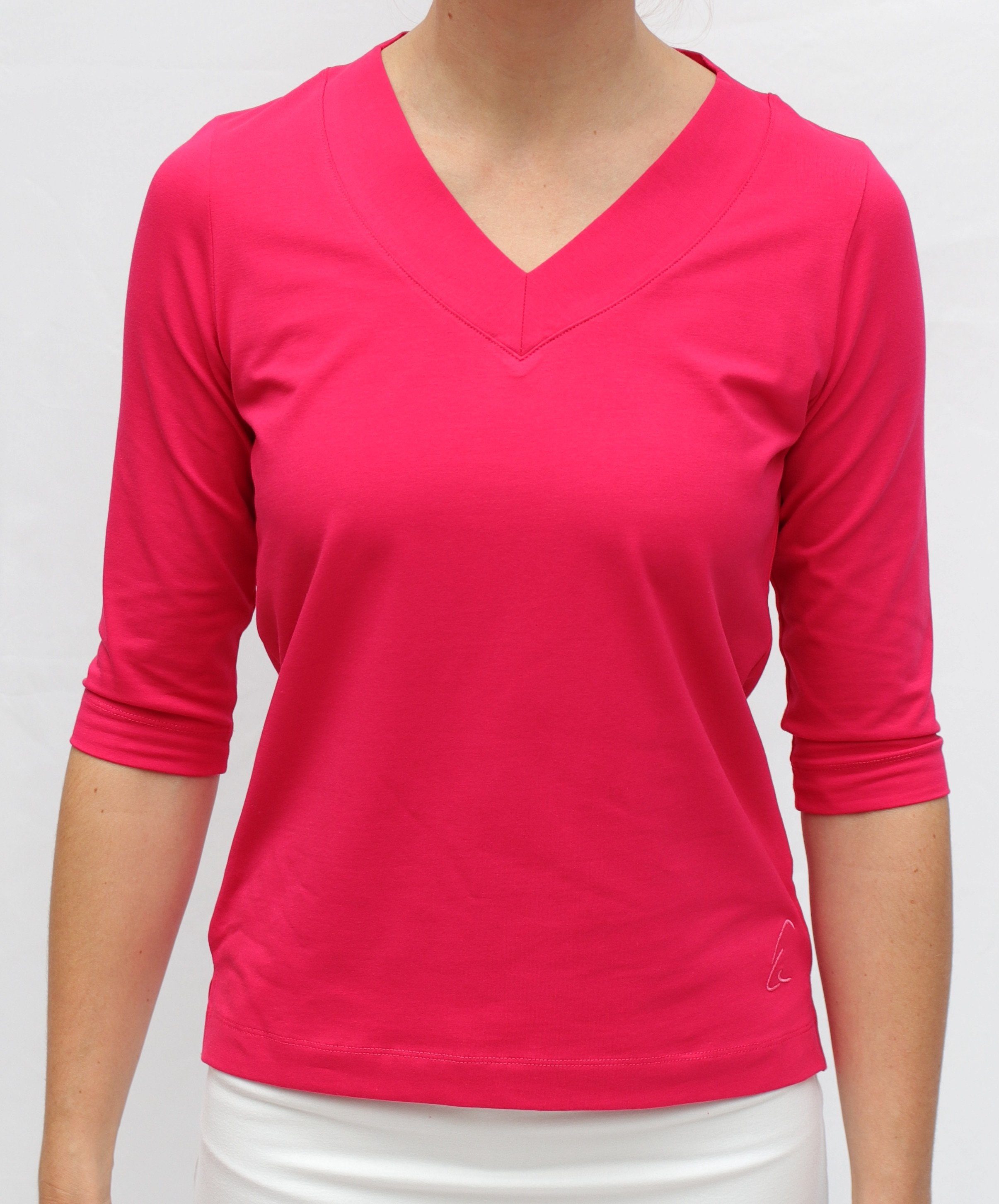 ESPARTO Yogatop in lang Damen-Shirt geschnitten Ärmel, Bio-Baumwolle leicht Sundar und geschlitzt, Raspberry 2/3 V-Ausschnitt