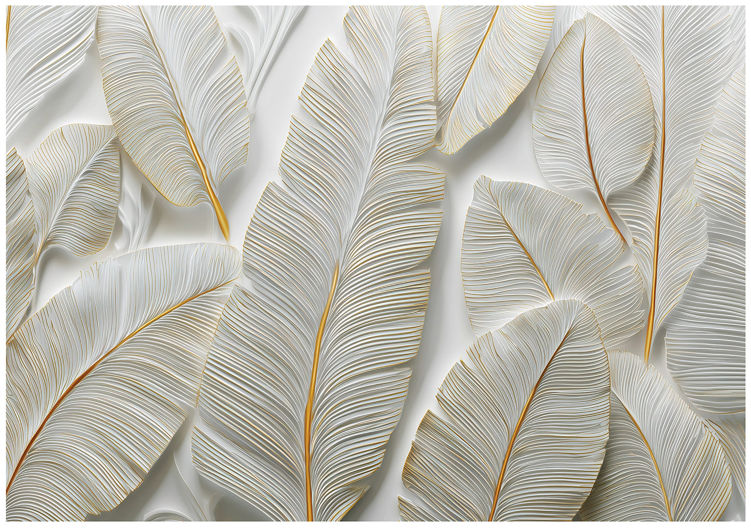 Wallarena Fototapete Blätter Weiß Gold Vlies Tapete Wohnzimmer Schlafzimmer Wandtapete, Glatt Vlies Washable, Blätter, Weiß, Gold, (Packung, 2 St., Vlies Fototapete), Vliestapete schwarz Wohnzimmer Schlafzimmer Küche Tapete + Kleister