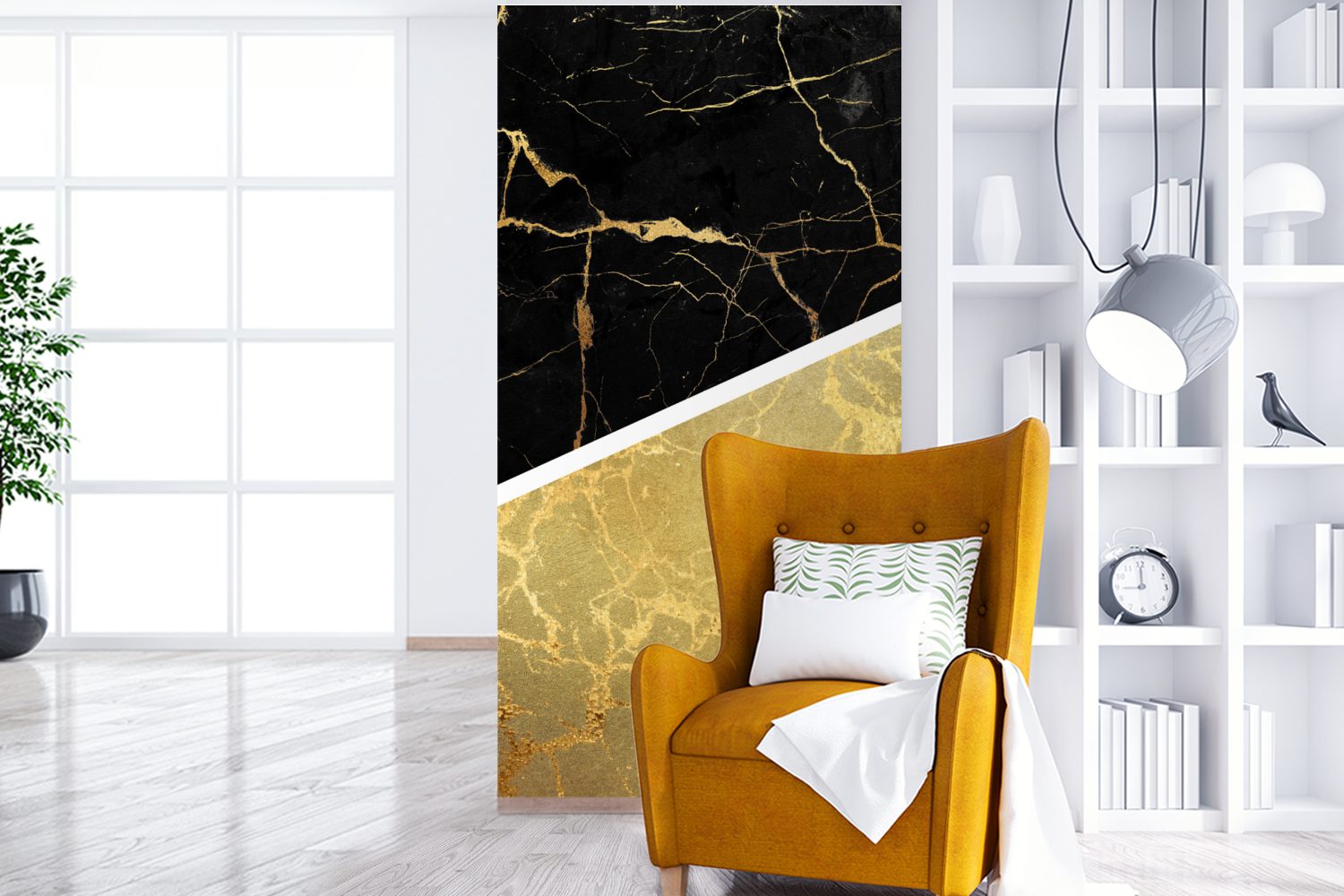 Gold, - bedruckt, Wohnzimmer Fototapete - Schlafzimmer Matt, MuchoWow für Fototapete Vliestapete Küche, Marmor St), (2 Schwarz