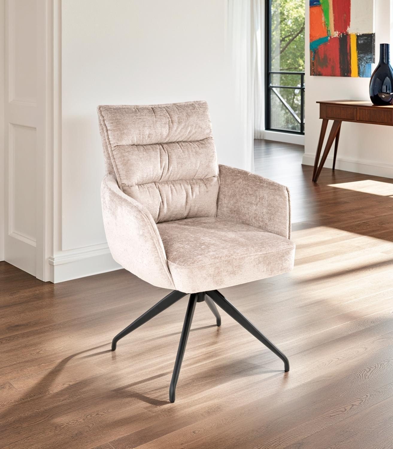 Home4You Esszimmerstuhl, Beige, Schwarz, Webstoff, Metallgestell, günstig online kaufen