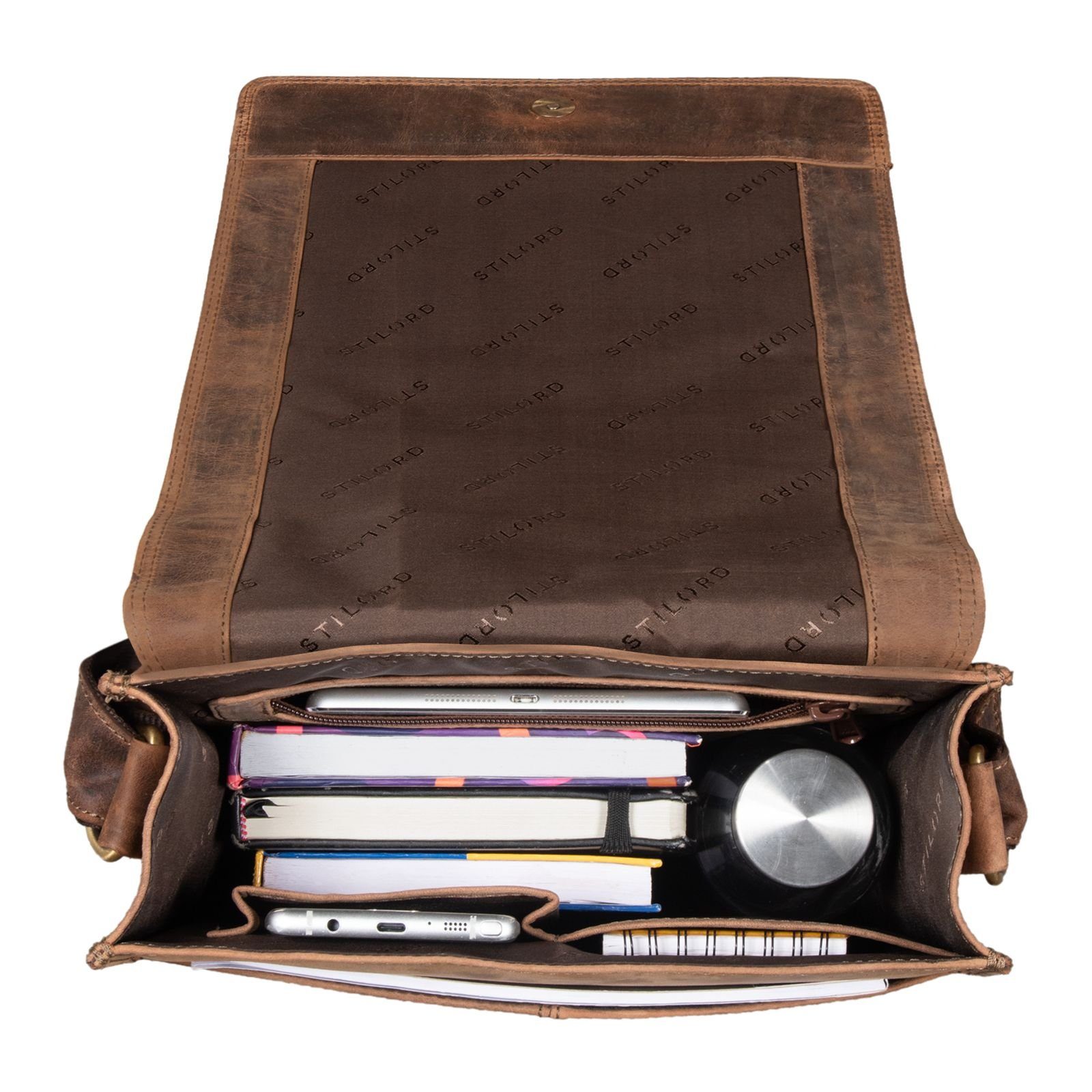 STILORD Schultertasche "Lars" Herren Vintage Umhängetasche Leder mittel-groß Hochformat