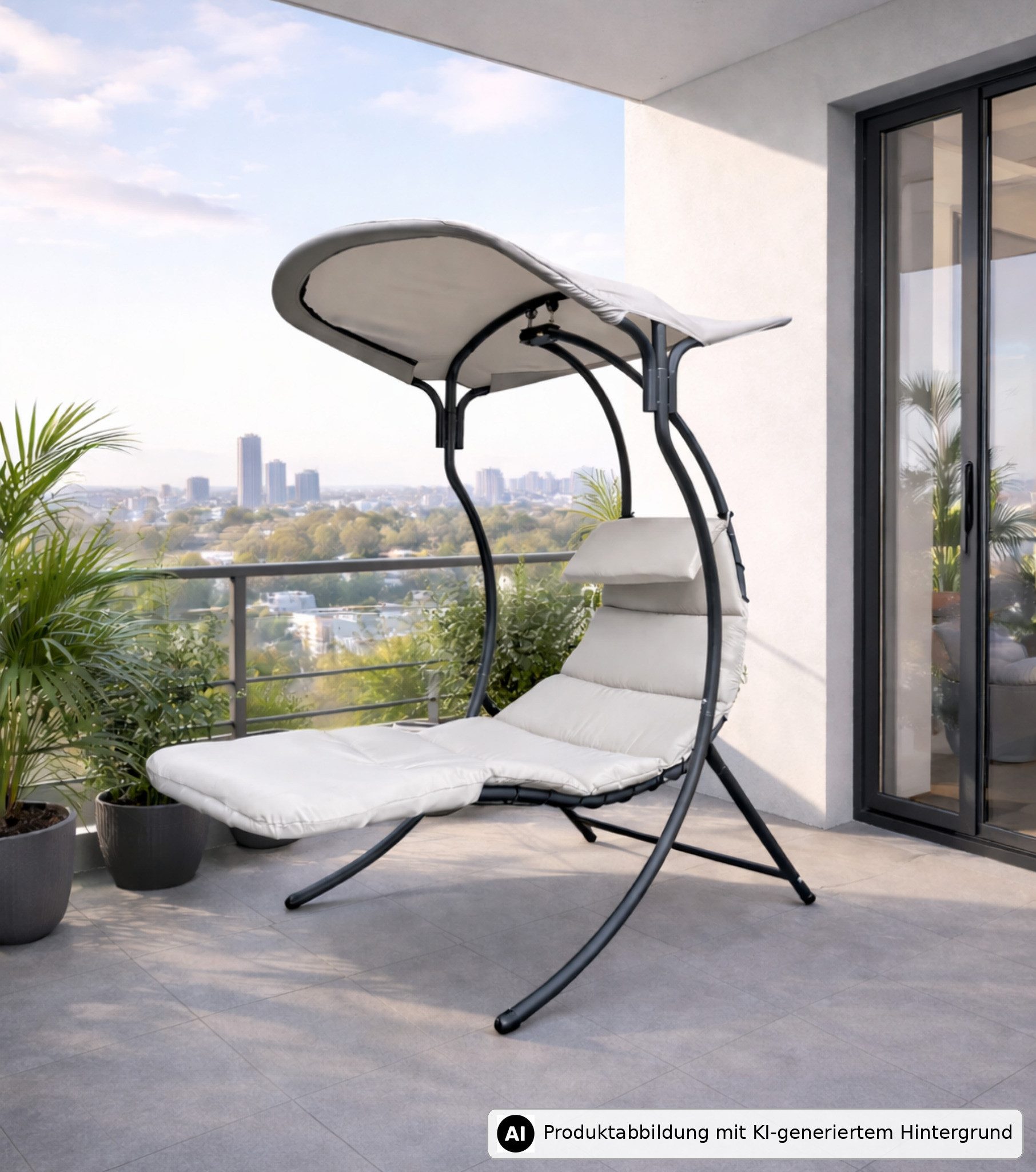 Leco Gartenliege Hängeliege Schwebeliege Hängesessel Schwingliege Dream Chair 2.0, Spar-Set, zerlegt zur Selbstmontage, Inkl. Auflage und Sonnendach, Schwebeliege, Schwingliege, Hängeliege