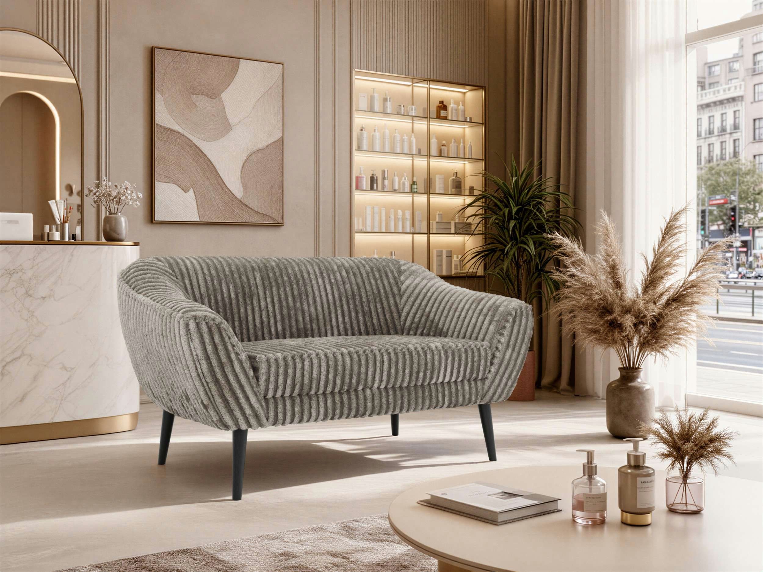 MKS MÖBEL Sofa PIRS, 2-Sitzer, Design mit Steppung, Wellenfederung, Scandi-Design, Füße wählbar