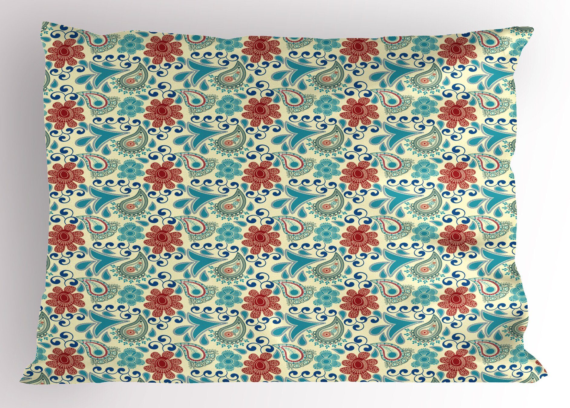 Stück), Queen Abakuhaus Blumen Size Dekorativer Kissenbezüge (1 Kopfkissenbezug, Motive Gedruckter blau Folk Paisley